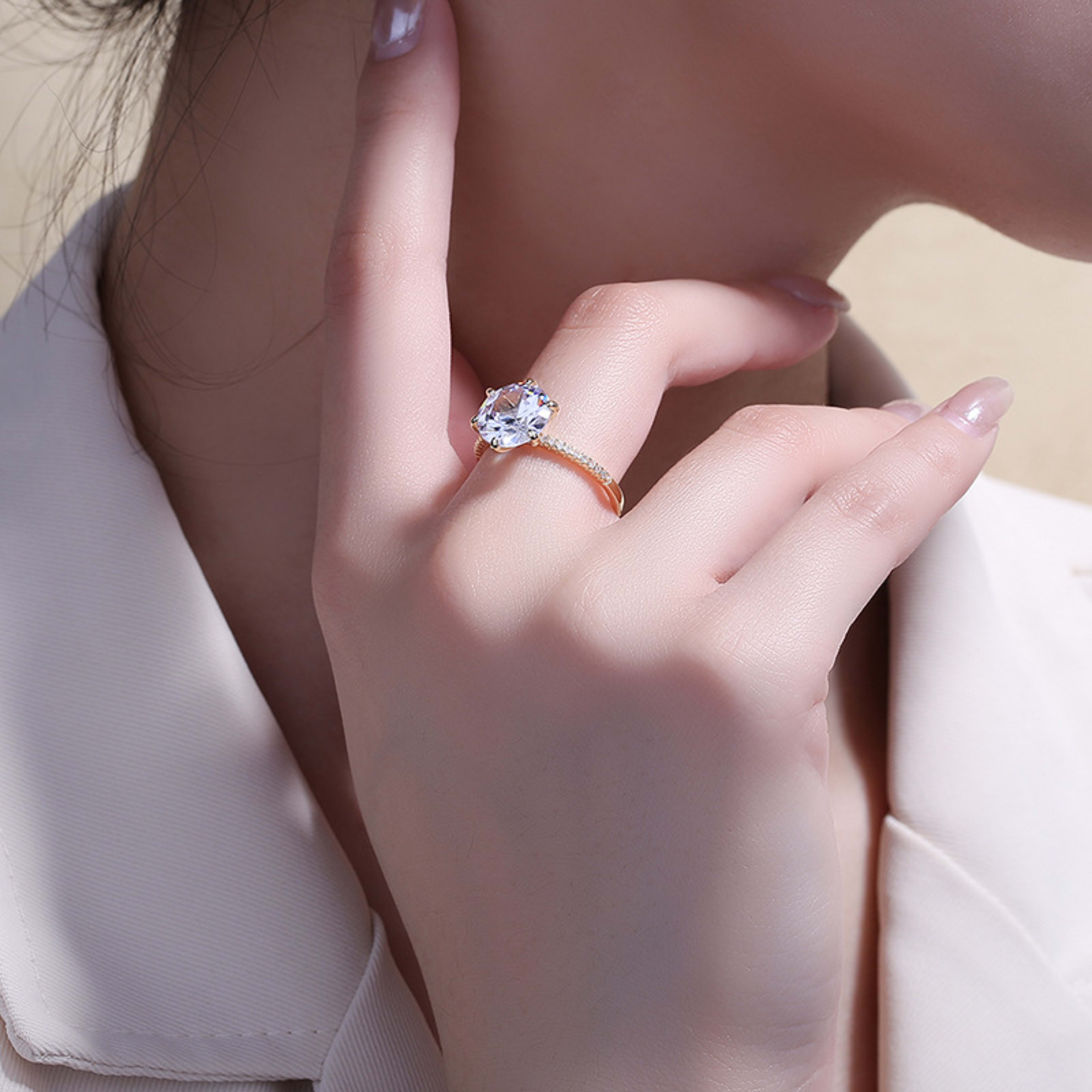Fashionable Geometric Six-Prong Diamond Ring 6