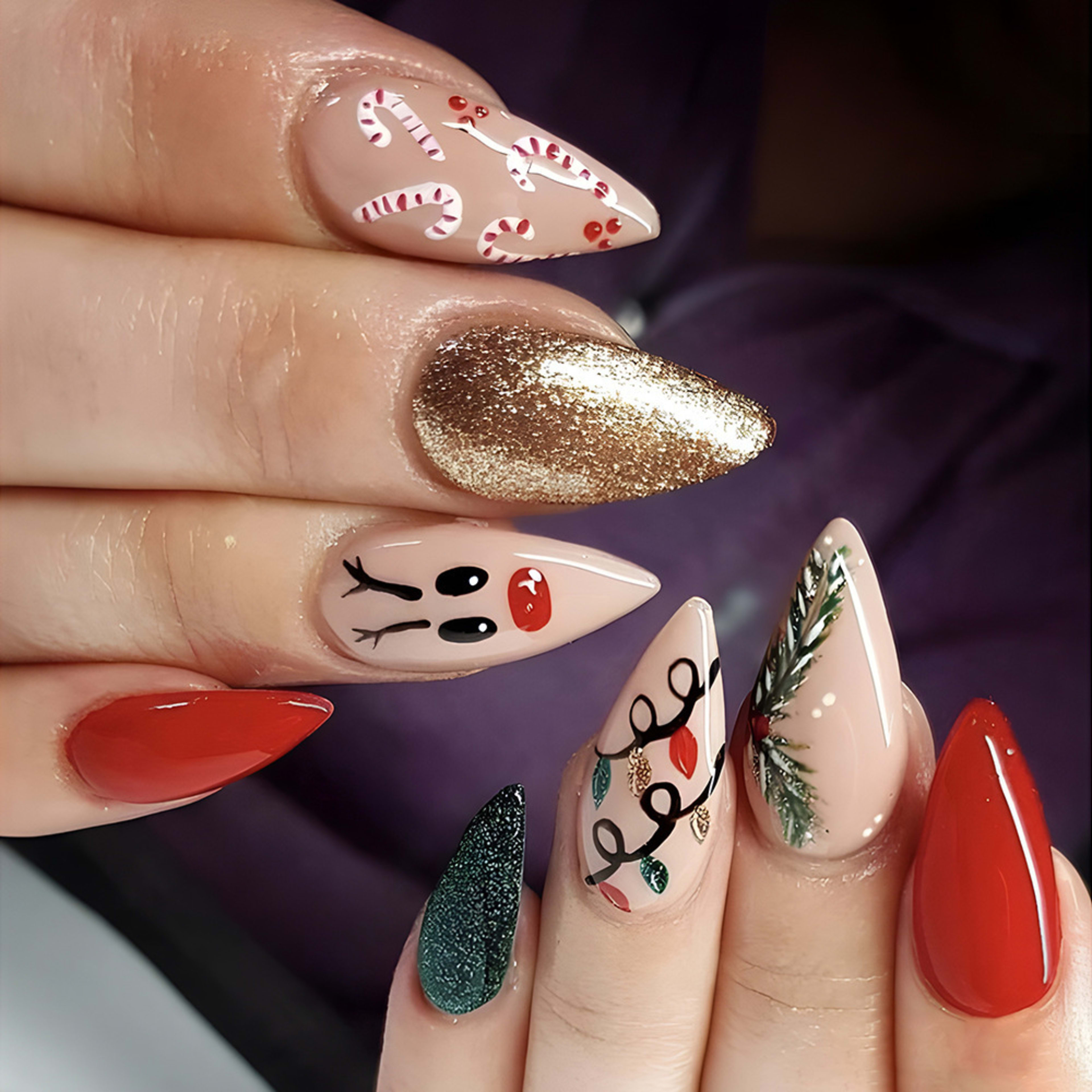 Christmas Wearable Candy Cane Elk Drop Shape Nail Sticker 4