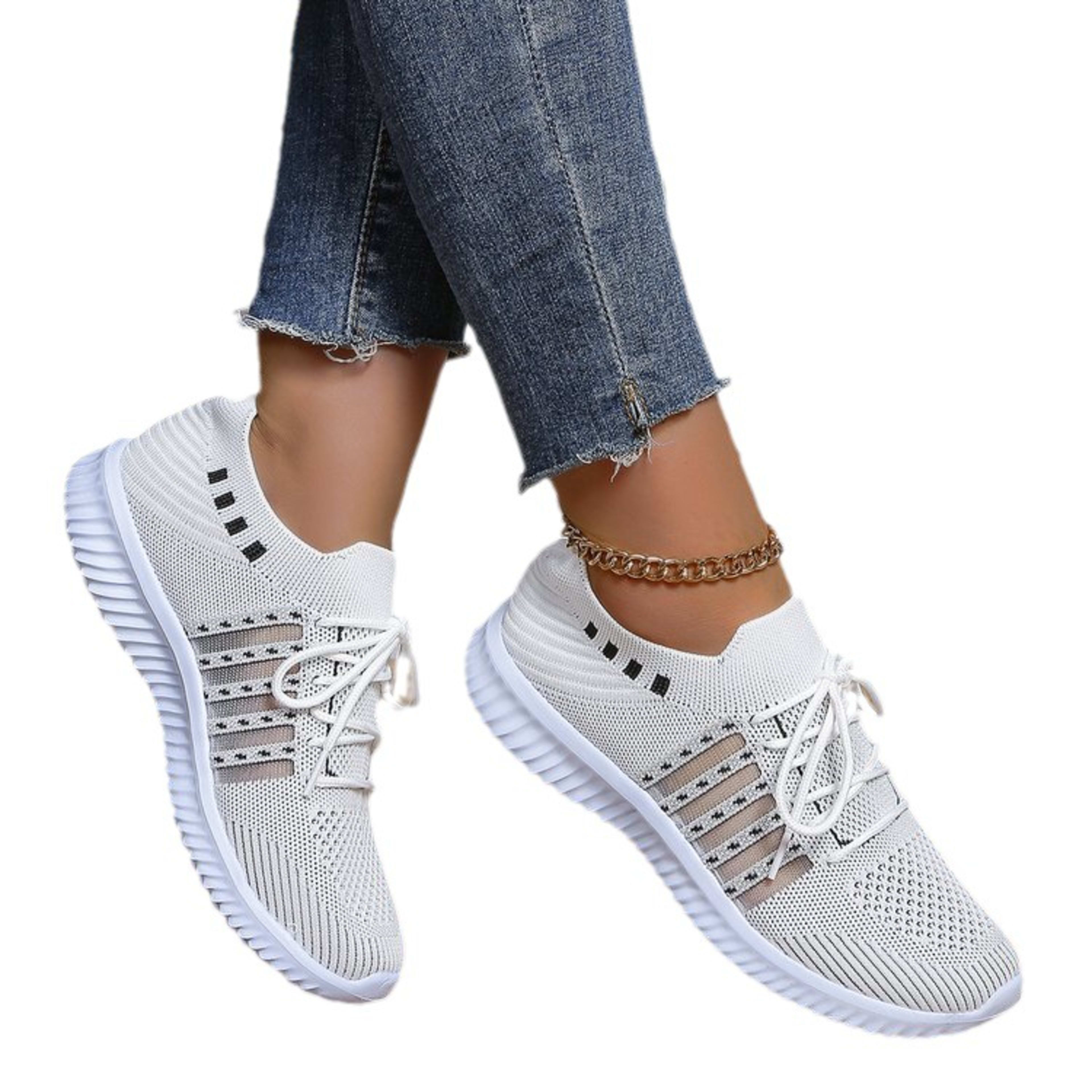 Women's Fashion Casual Flyknit Wedge Lace-up Mesh Shoes 1
