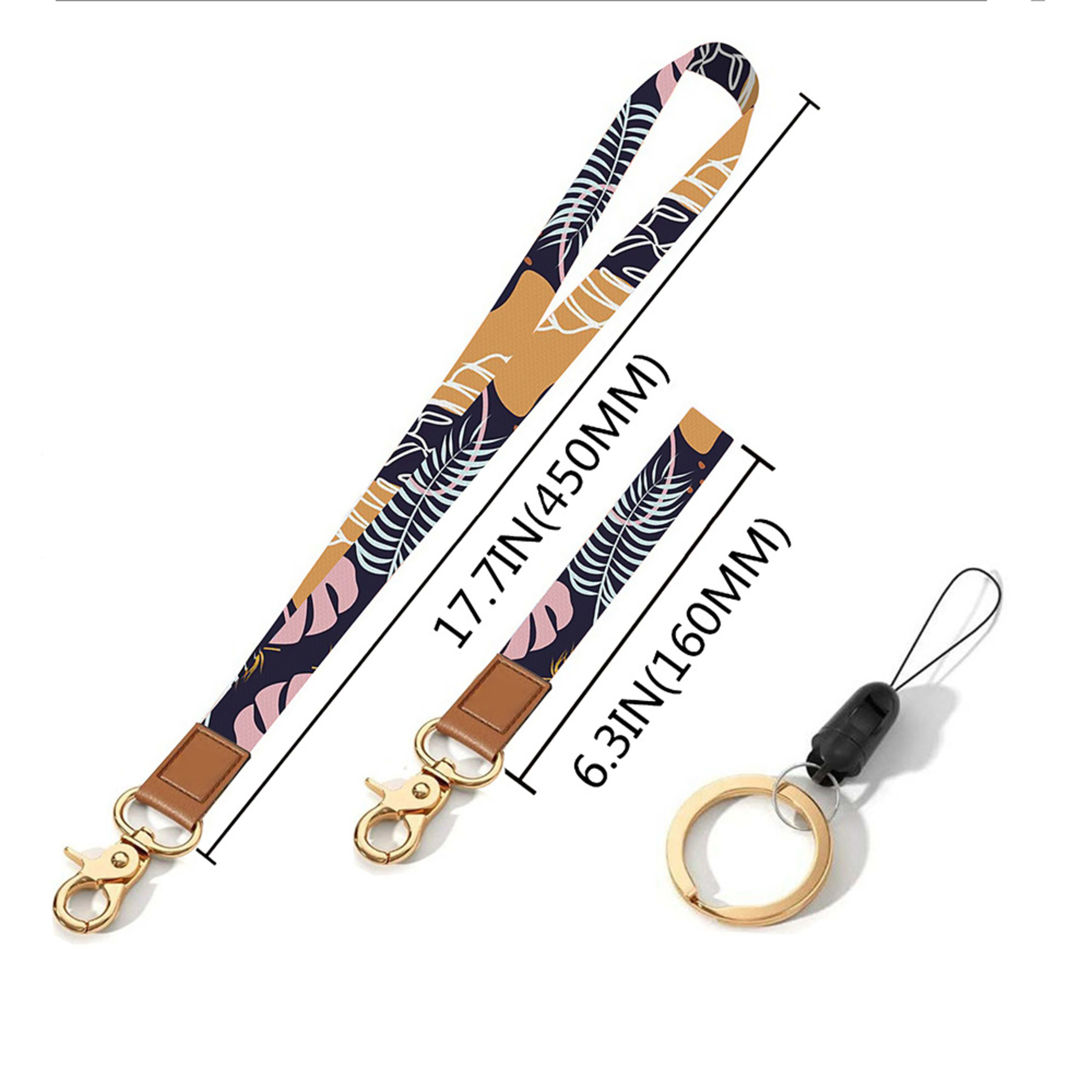 Leather-Polyester Wrist-Neck Dual-Use Keychain Lanyard 14
