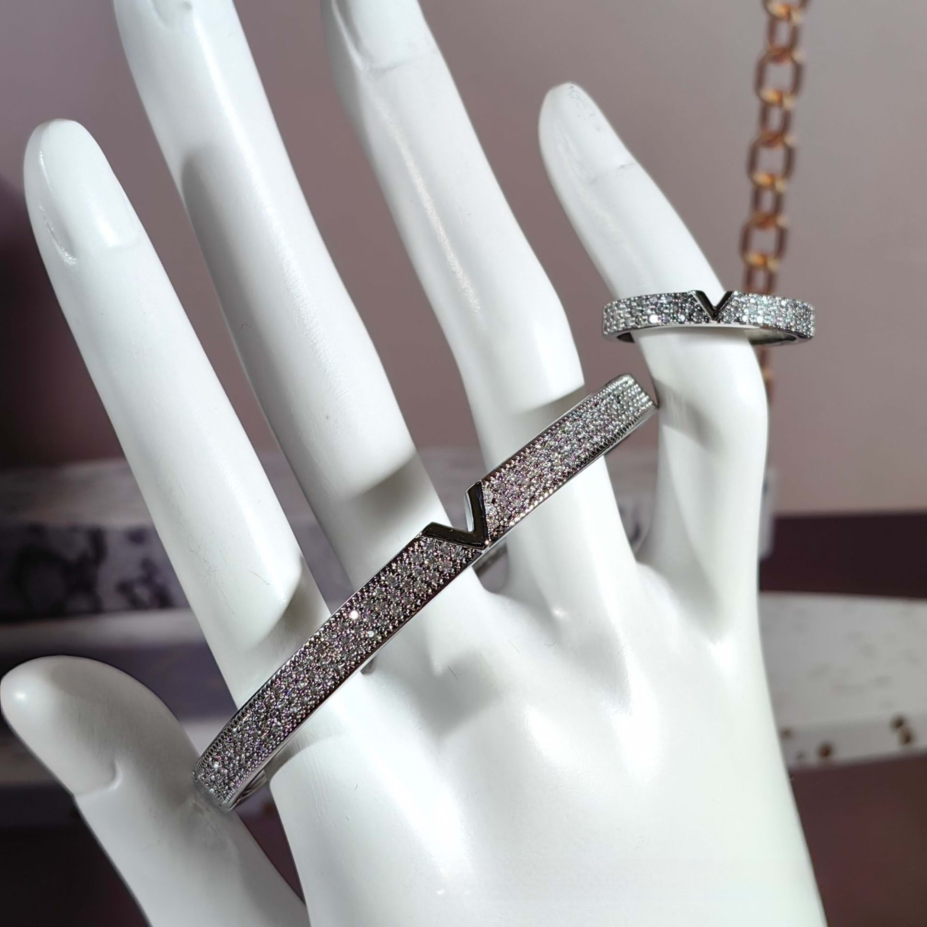 V-shaped 18K Genuine Gold Electroplated Bracelet Ring Set 7