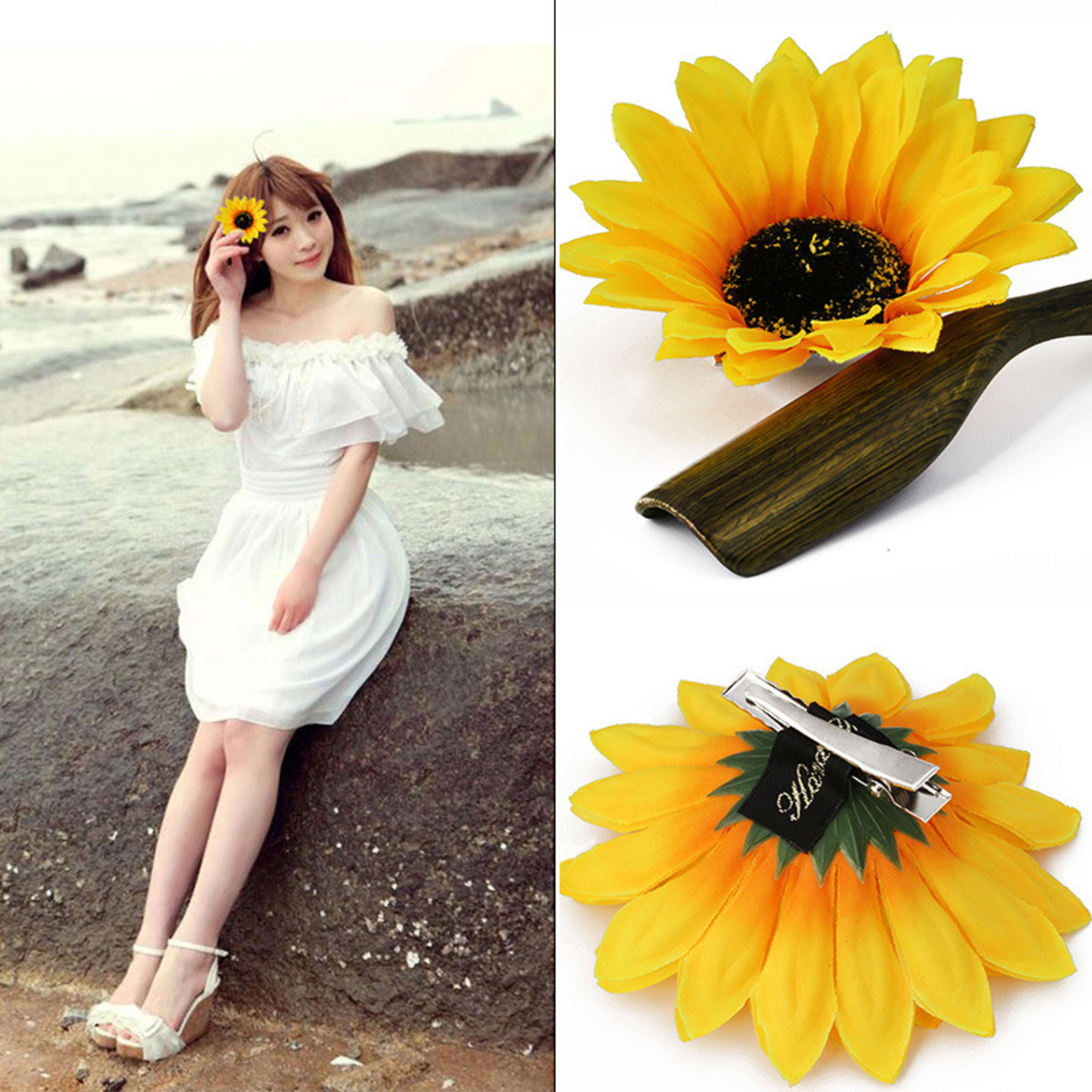 Fashion SUNFLOWER Barrettes Girls Seaside Vacation Photo Hair Accessories 6