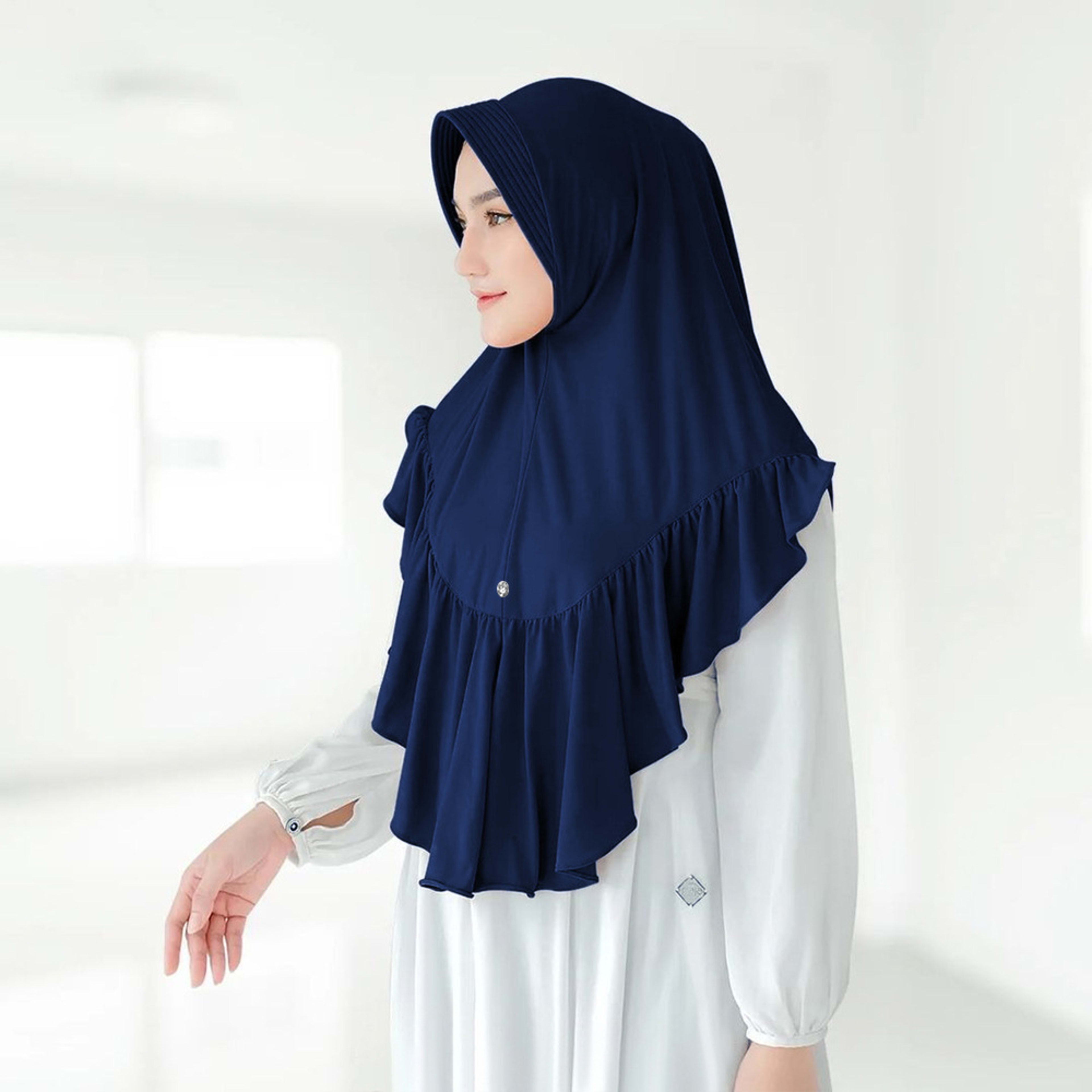 Solid-color Womens Ruffled-hem Pullover Comfort Breathable Headscarf 5
