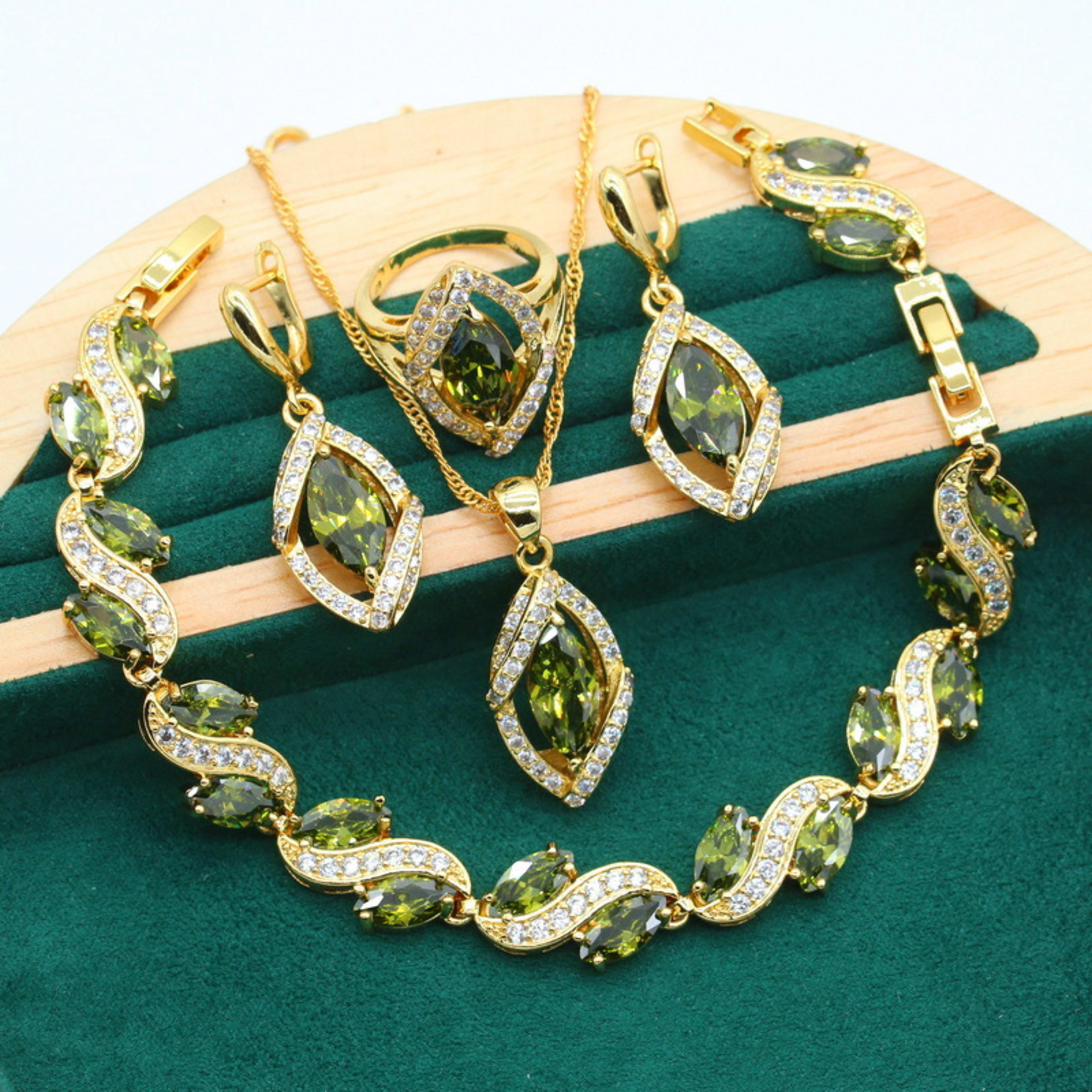 Anti-allergy AAA Zircon Bracelet Necklace Earring Ring Gold Ornament Suit 2