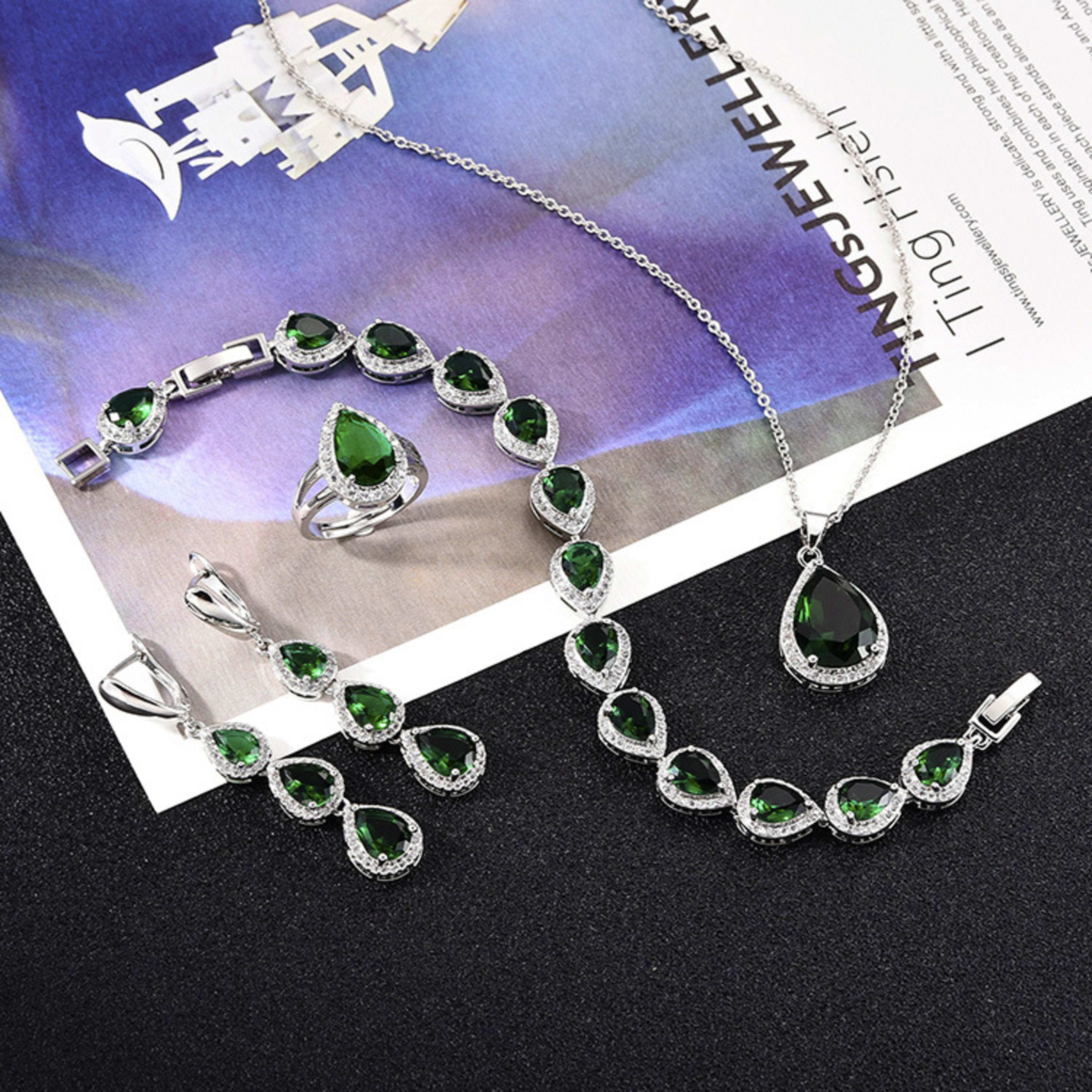 Water Drop Long Necklace Earring Ring Bracelet Ornament Suit 7