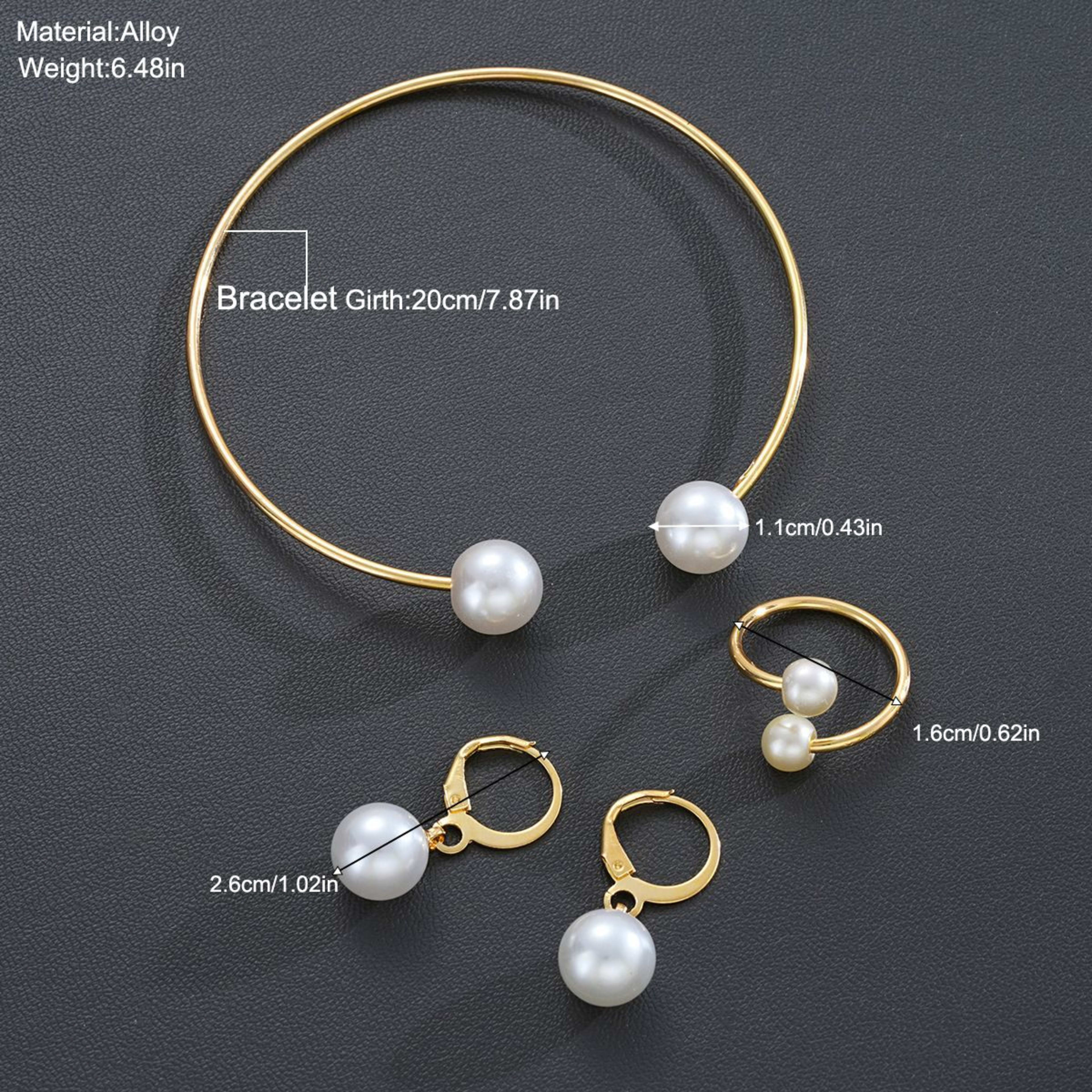 New Pearl Open Earrings Bracelet Ring Jewelry Set 3