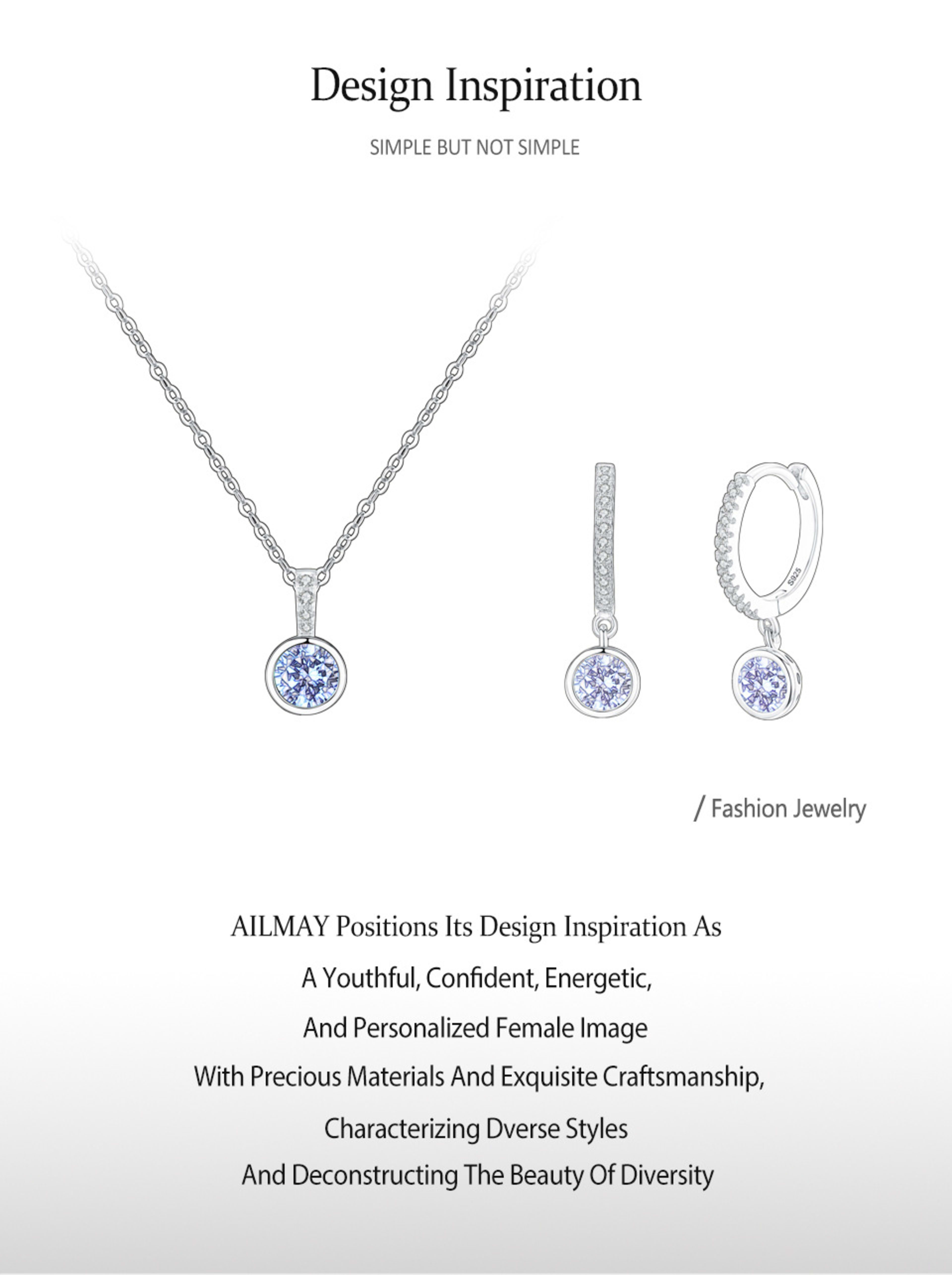Women's Light Luxury Sea Blue Artificial Diamond Earrings Necklace 10