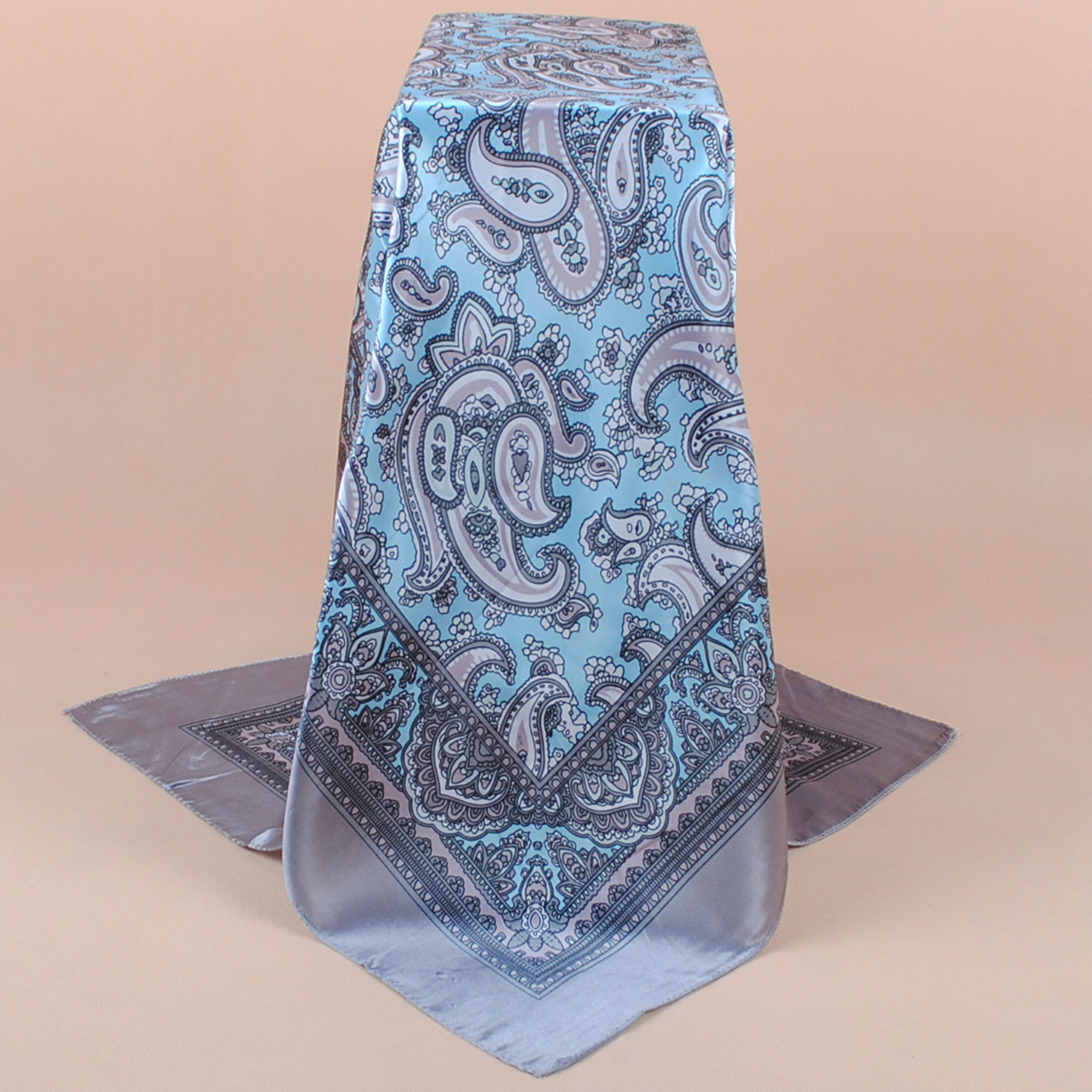 New Stylish All-Match Cashew Flower 90x90 Womens Printed Satin Square Scarf 7