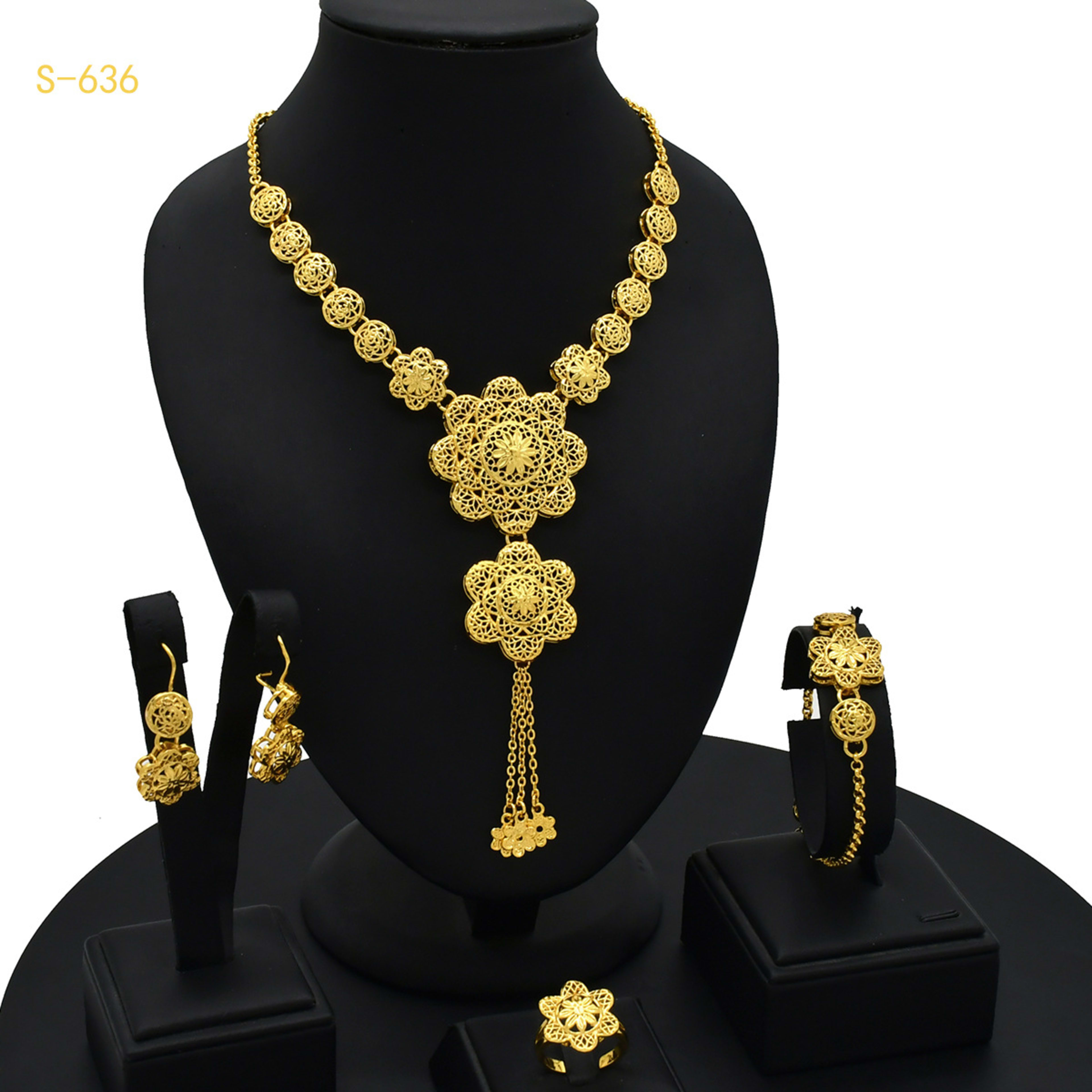 24K Gold Plated Arabic Women's Bridal Jewelry Suit 2