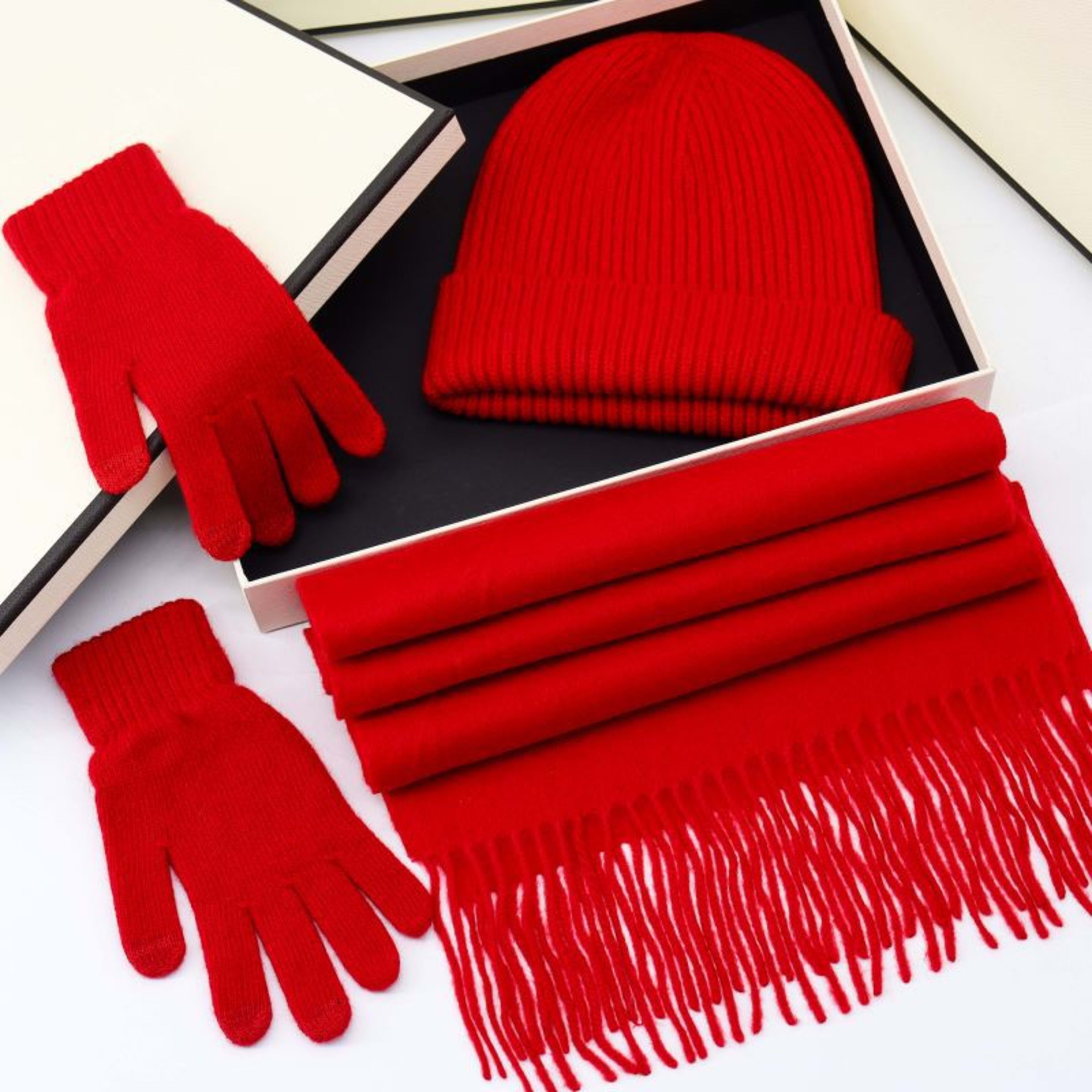 AutumnWinter Hat Gloves And Shawl Three-in-One