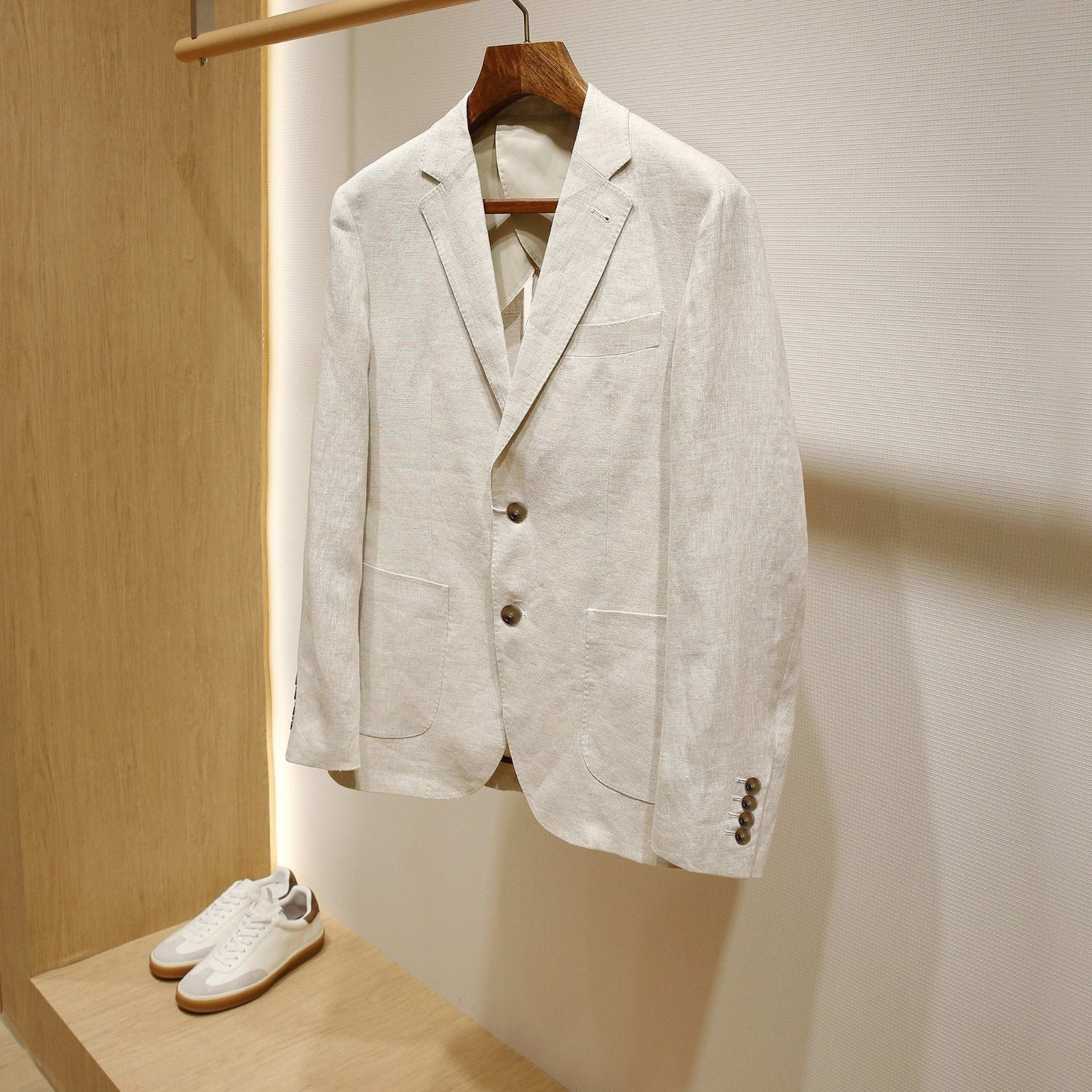 Plus-size Mens Linen Slim-fit Suit Set 2