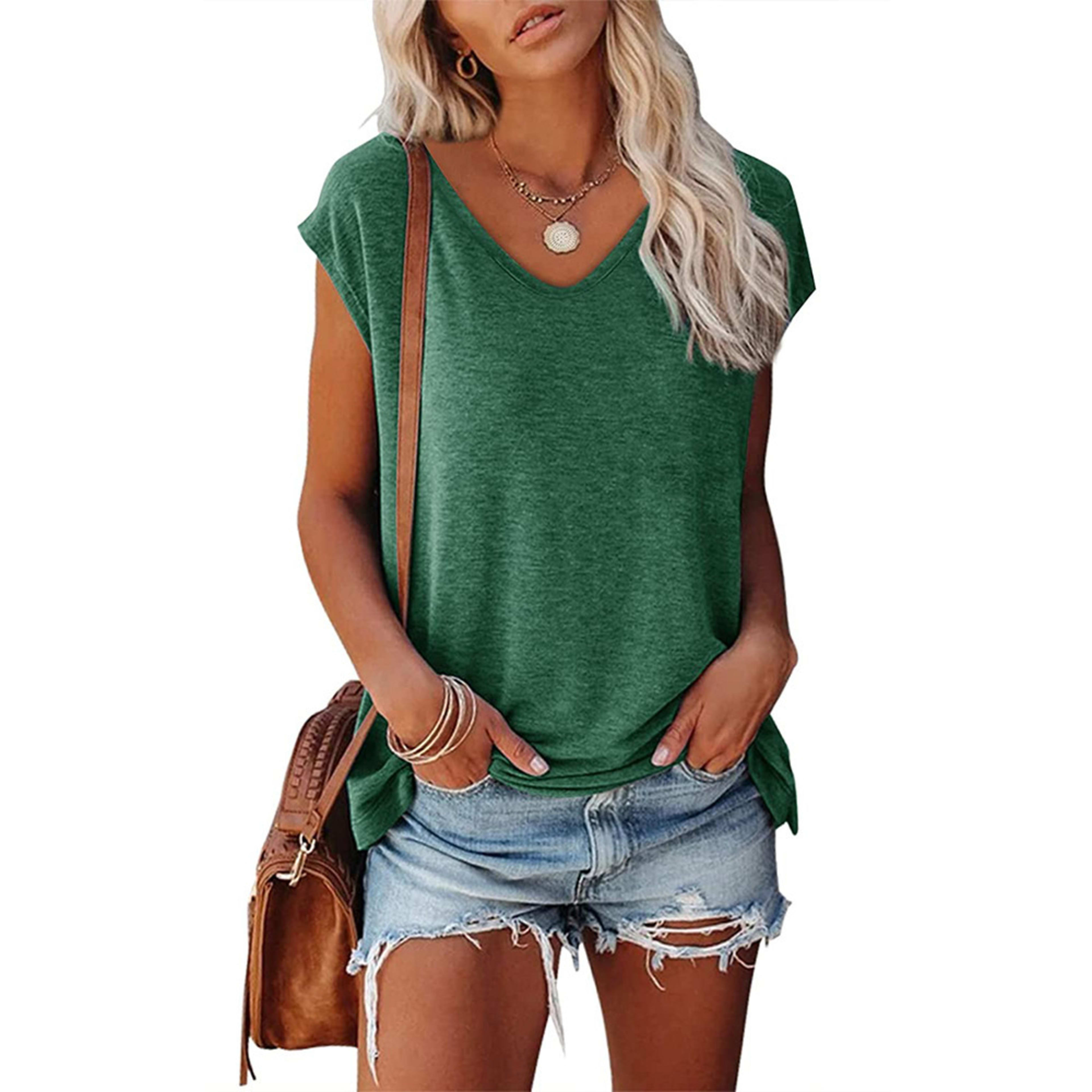 V-Neck Solid Loose Short-Sleeve Top 4