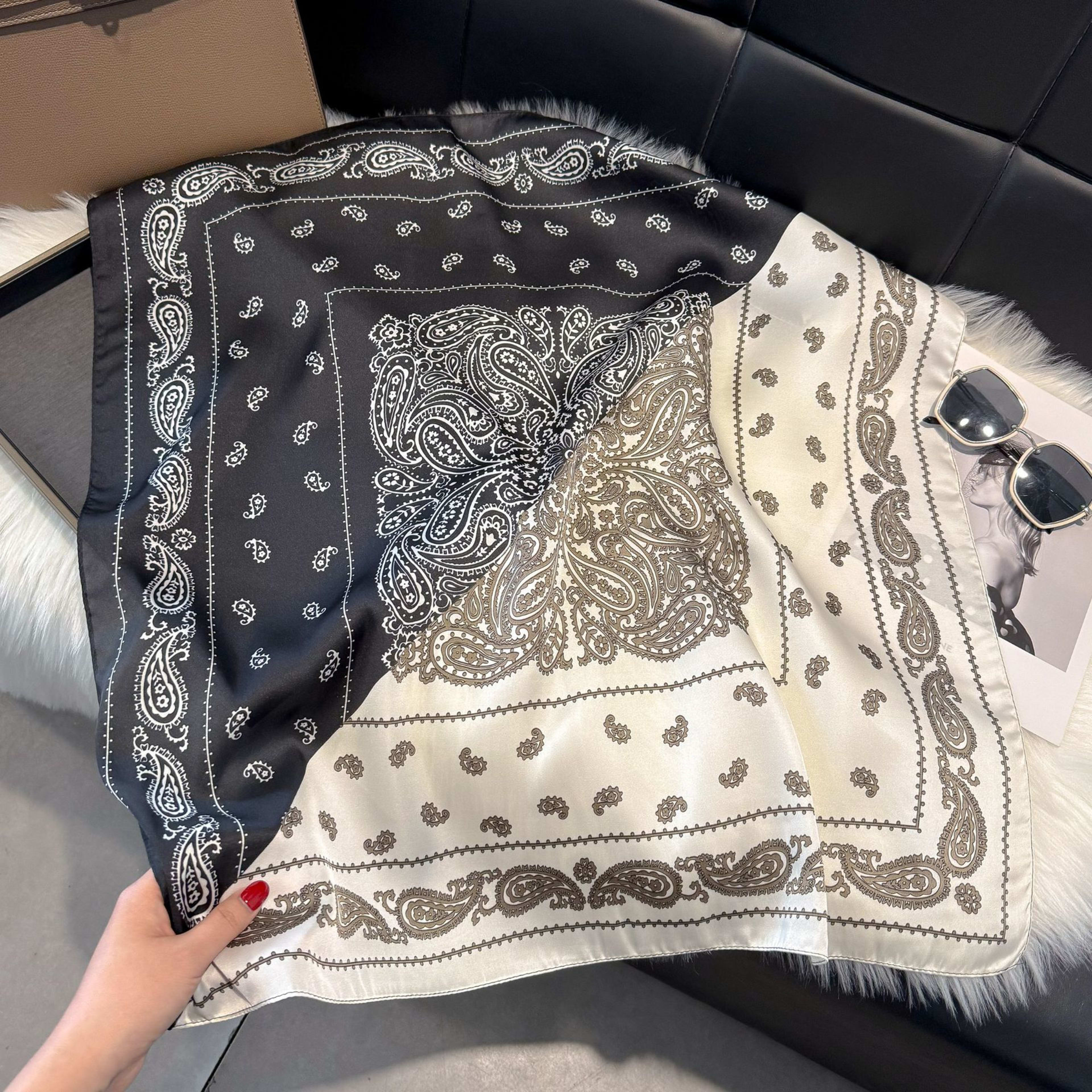 European And American-style ScarfSquare Kerchief Imitation Silk Vintage Cashew Pattern 18