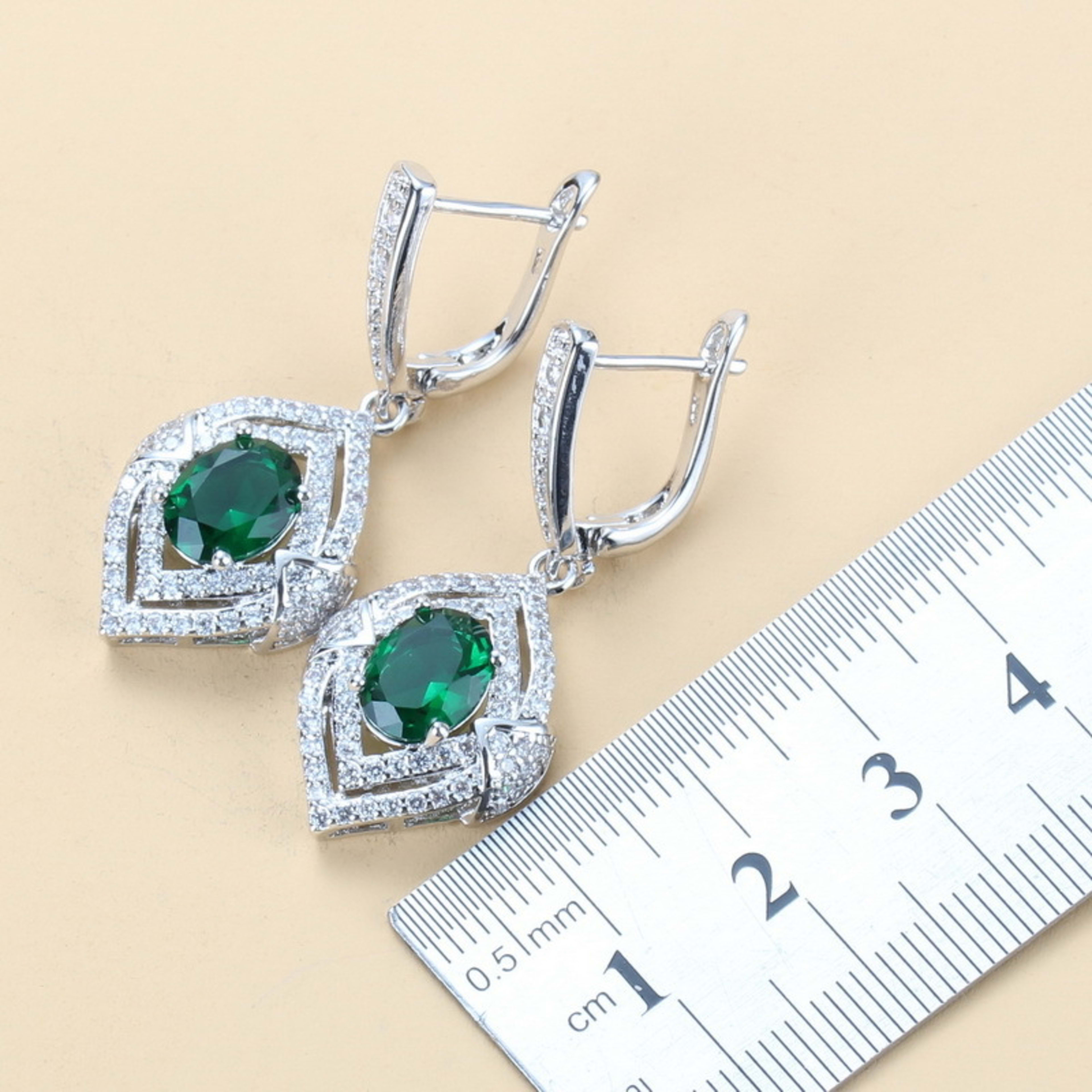 Gem-inlaid Pendant Earrings Necklace Ring Ladies Three-piece Set 7