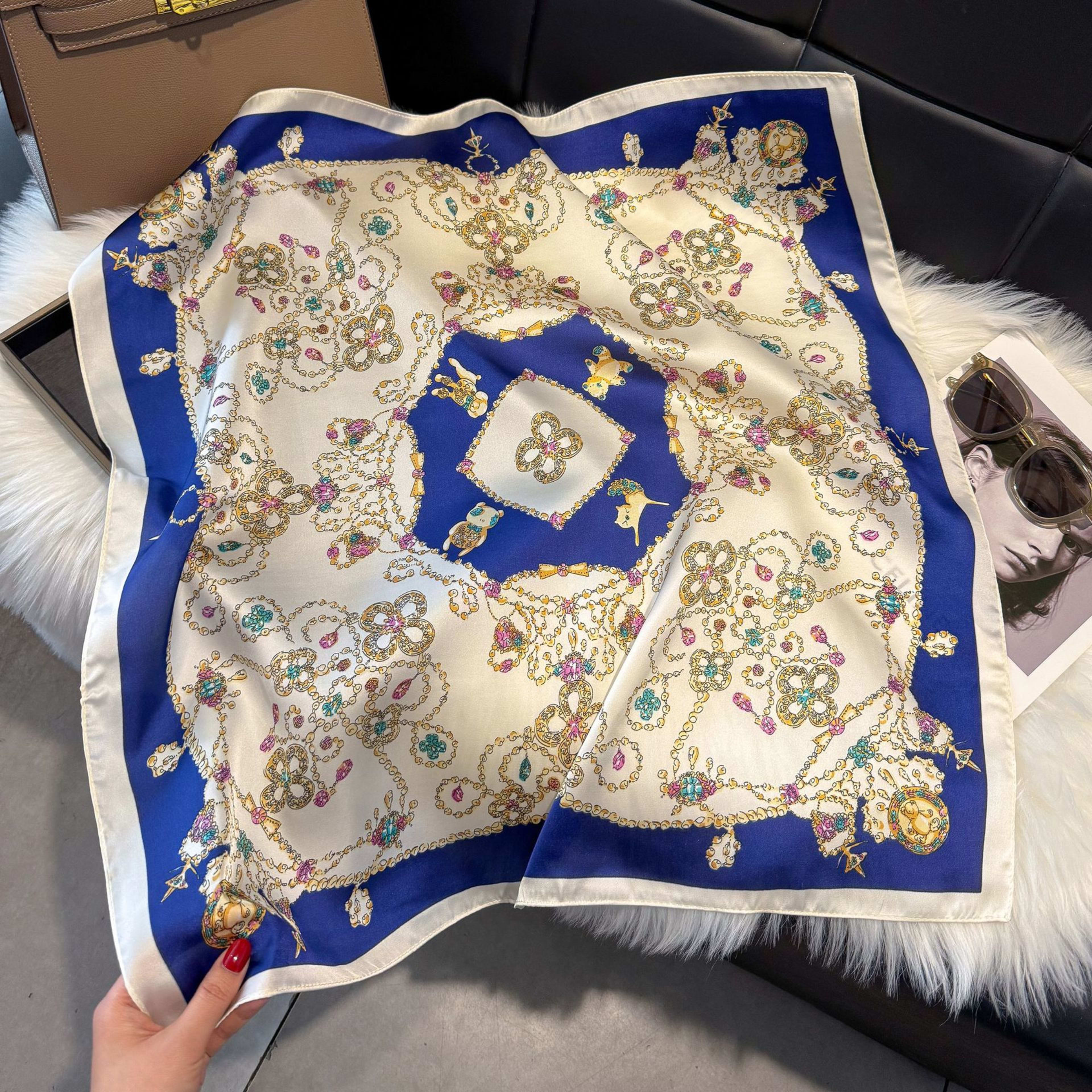 European And American-style ScarfSquare Kerchief Imitation Silk Vintage Cashew Pattern 23