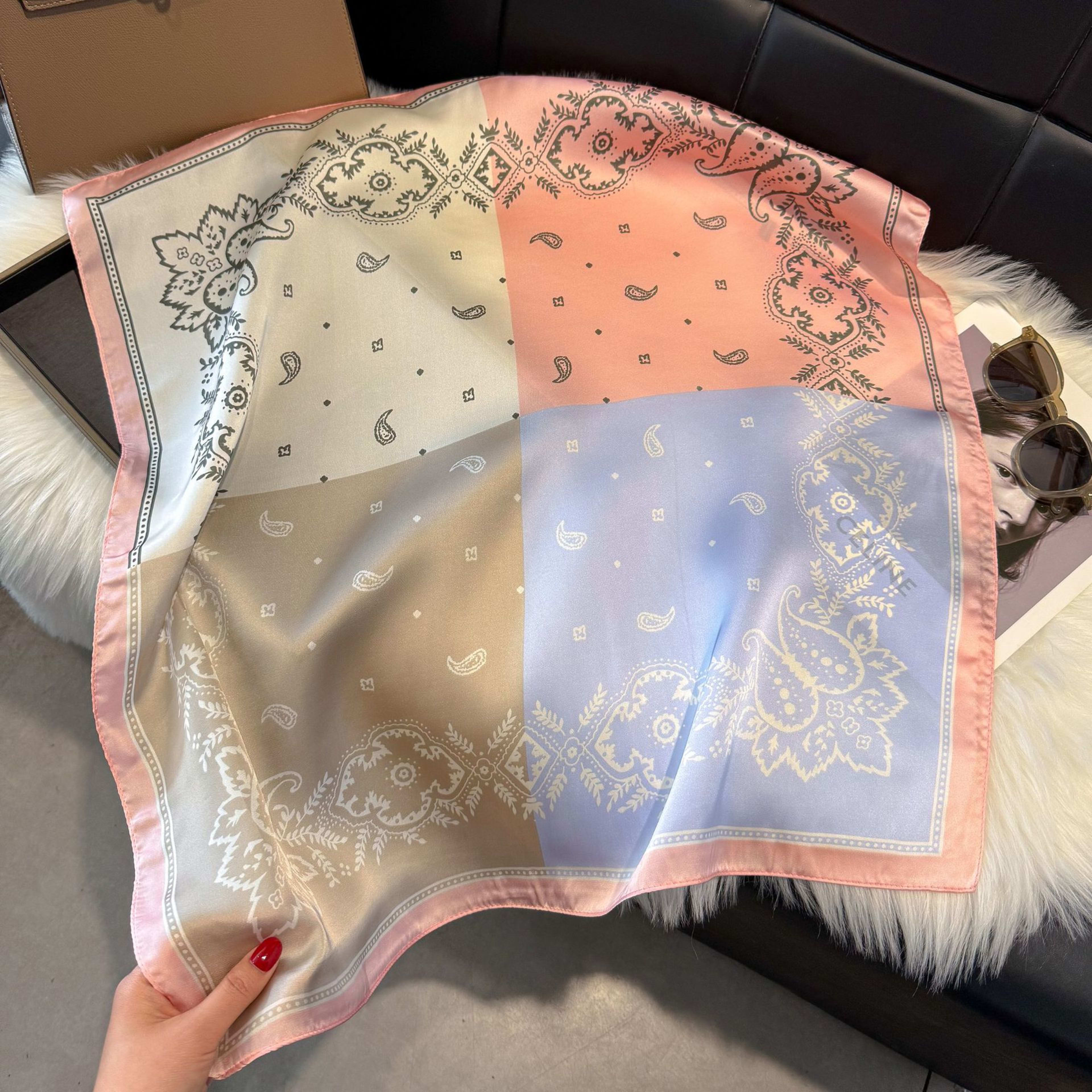 European And American-style ScarfSquare Kerchief Imitation Silk Vintage Cashew Pattern 17