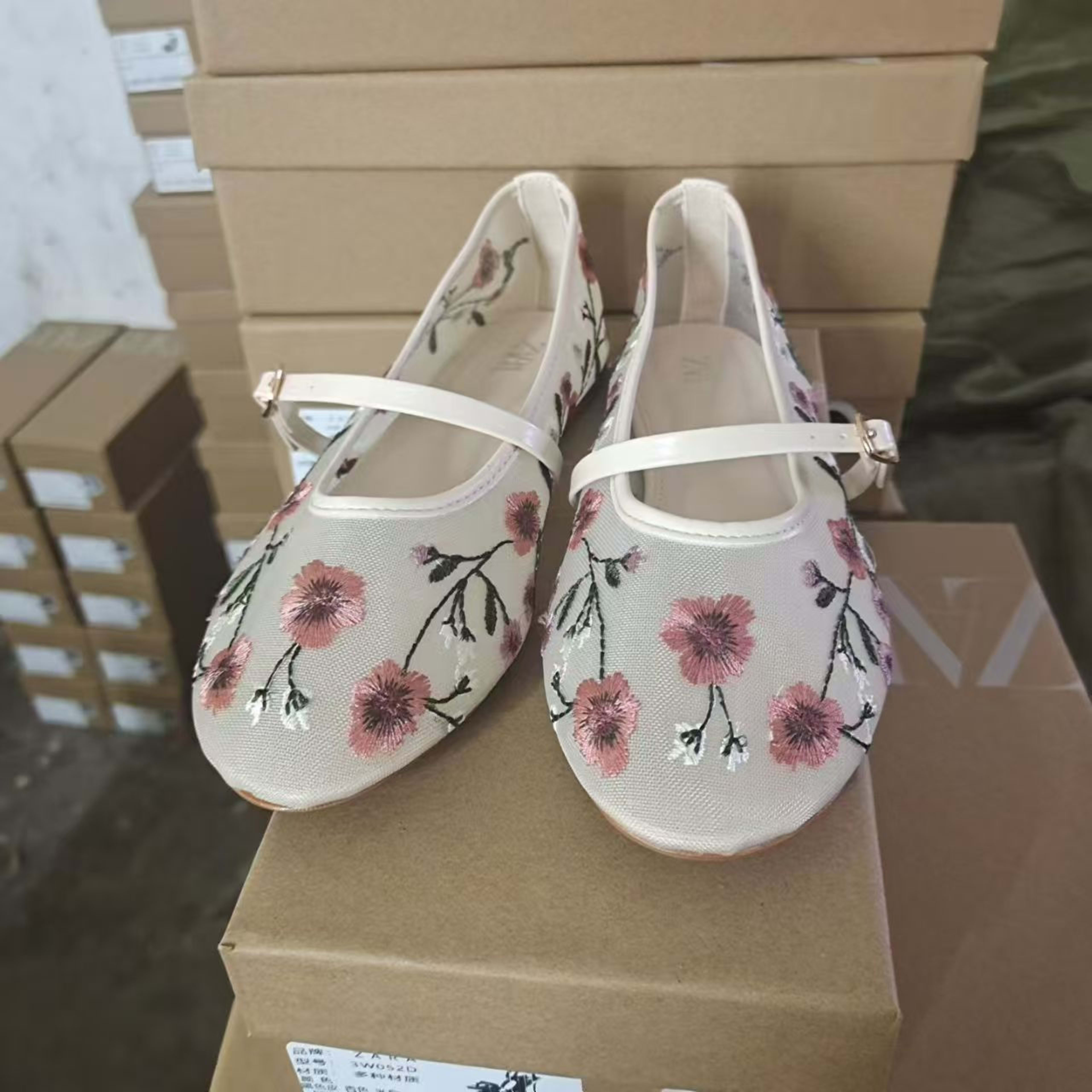 Womens Flat Shoes Embroidered Mesh Ballet Flats Fashionable Low-Top Pumps 7
