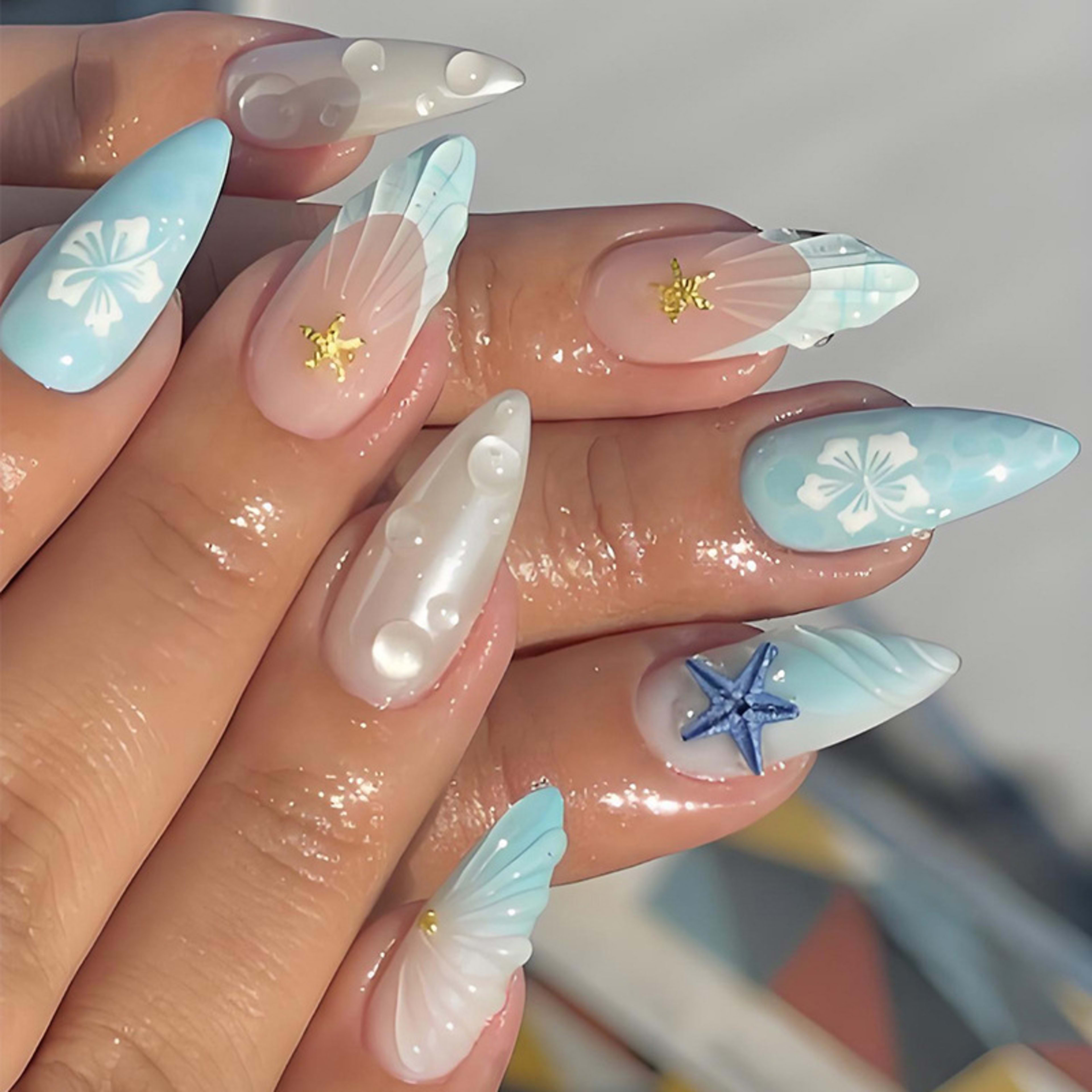 Blue Starfish Wearable Nails 3D Stickers For Manicures 5
