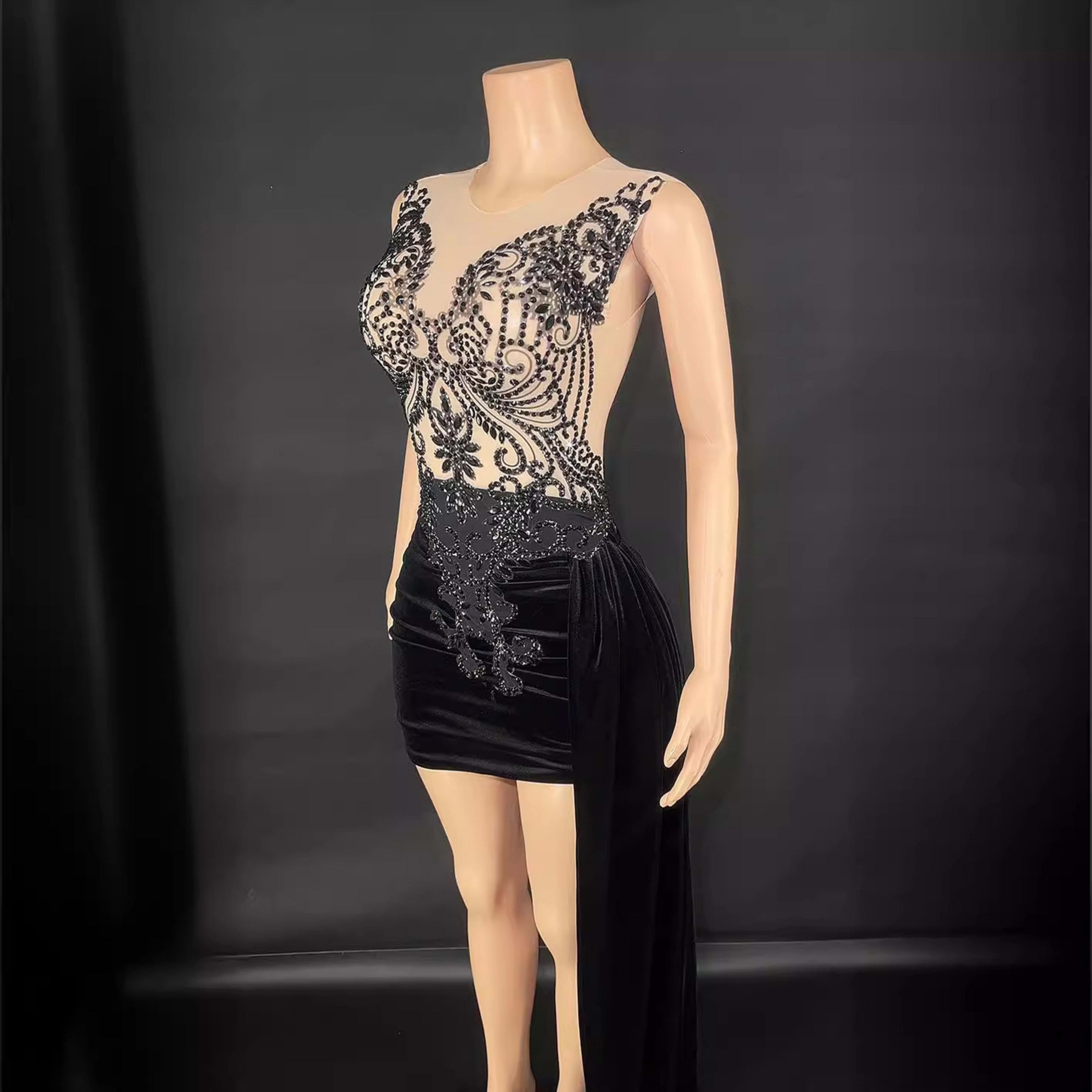 Summer Luxury Evening Dress Female Singer Stage Costume Senior Dress Side Trailing Skirt 9
