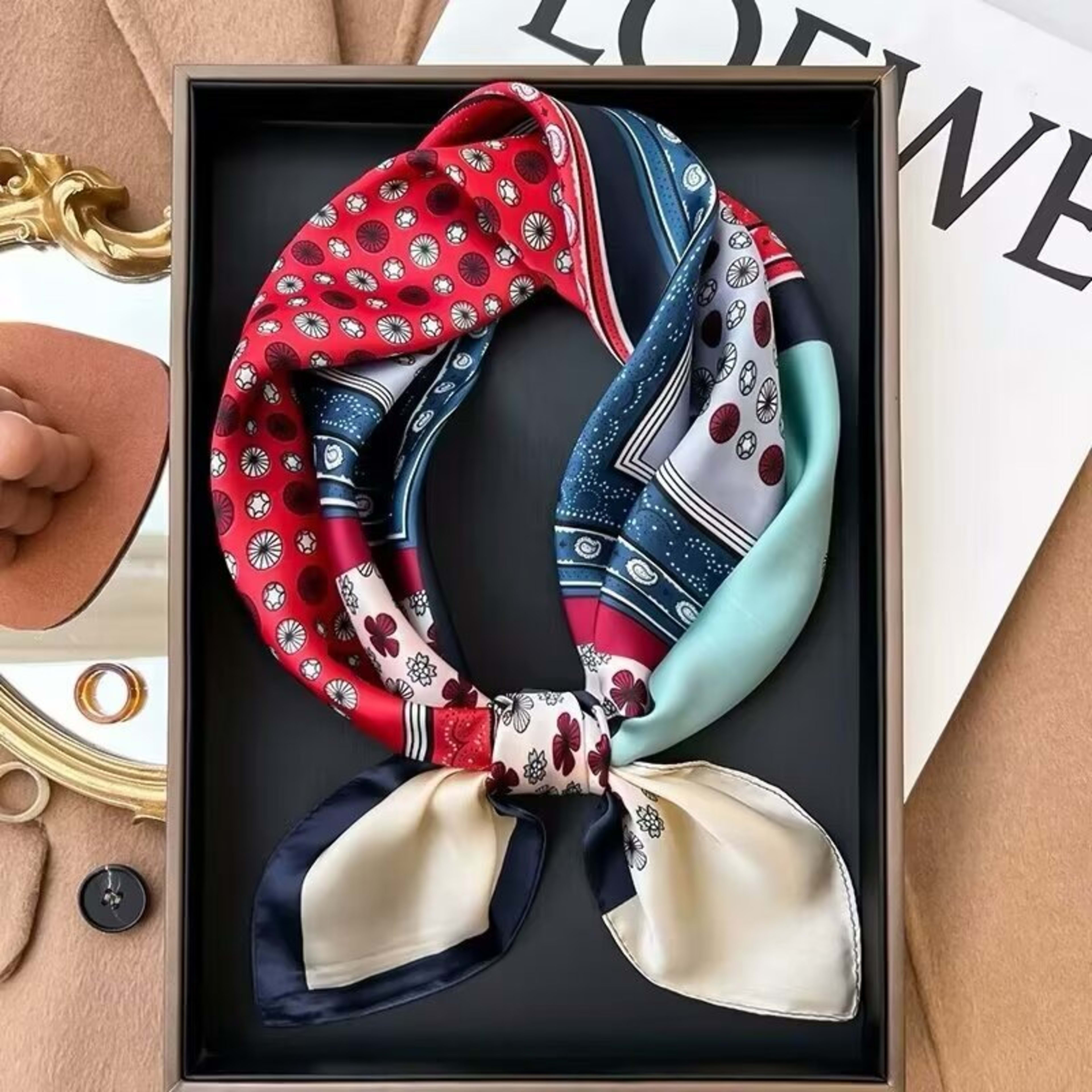Small Scarf Vintage Printed Silk Scarf For Women 79