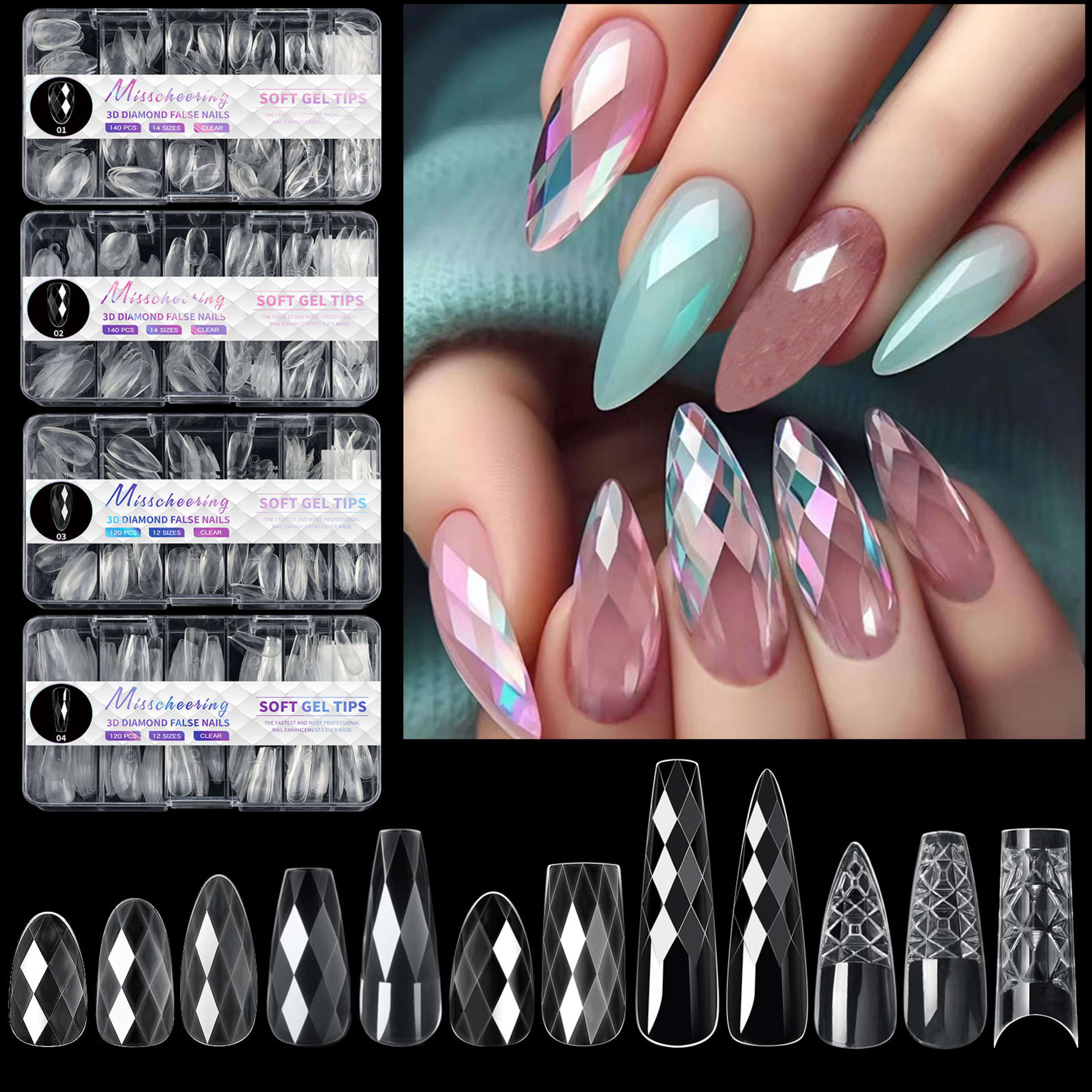 3D Diamond Wear Long Shaping Nail Tip 4