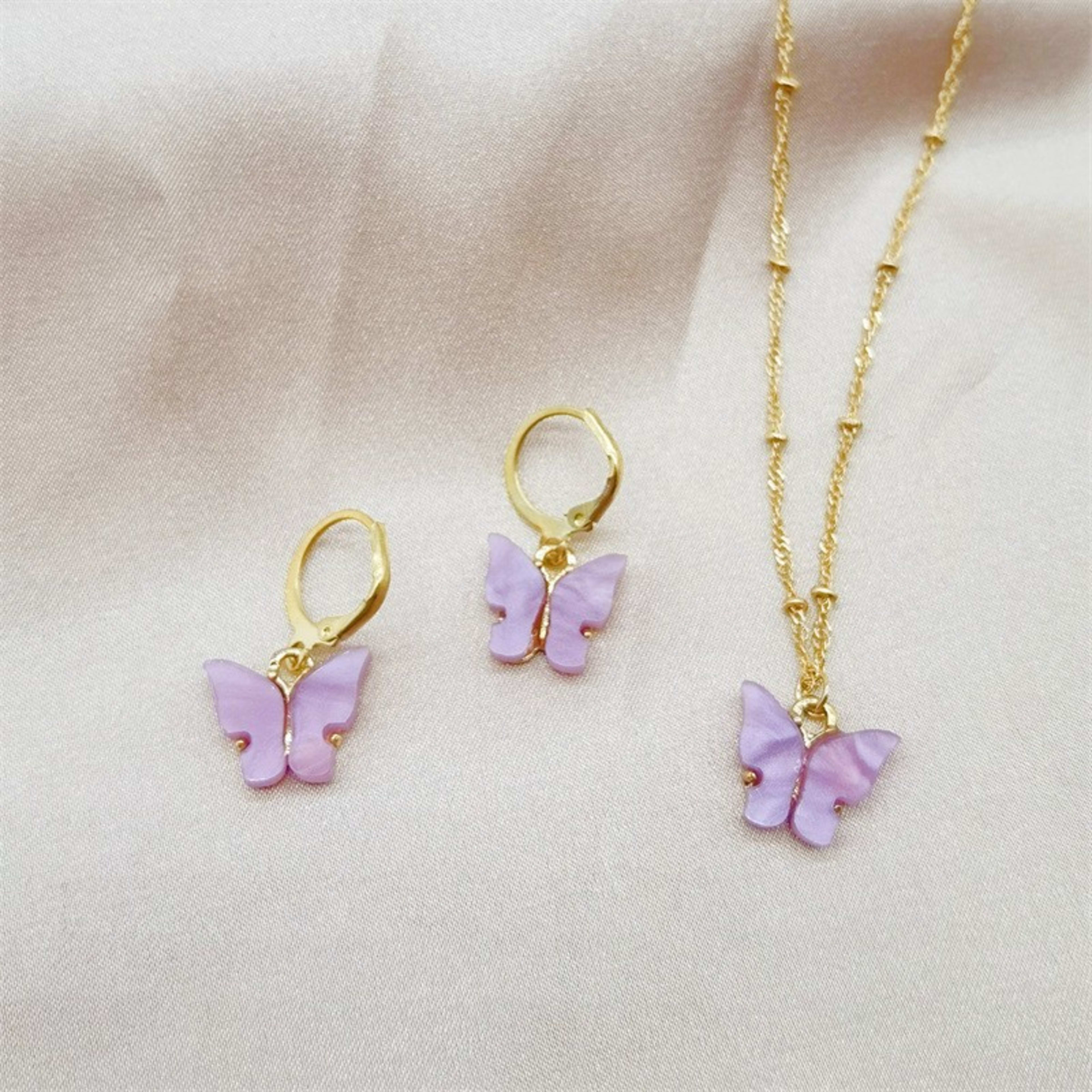 Color Acrylic Butterfly Earrings And Necklace Set 7