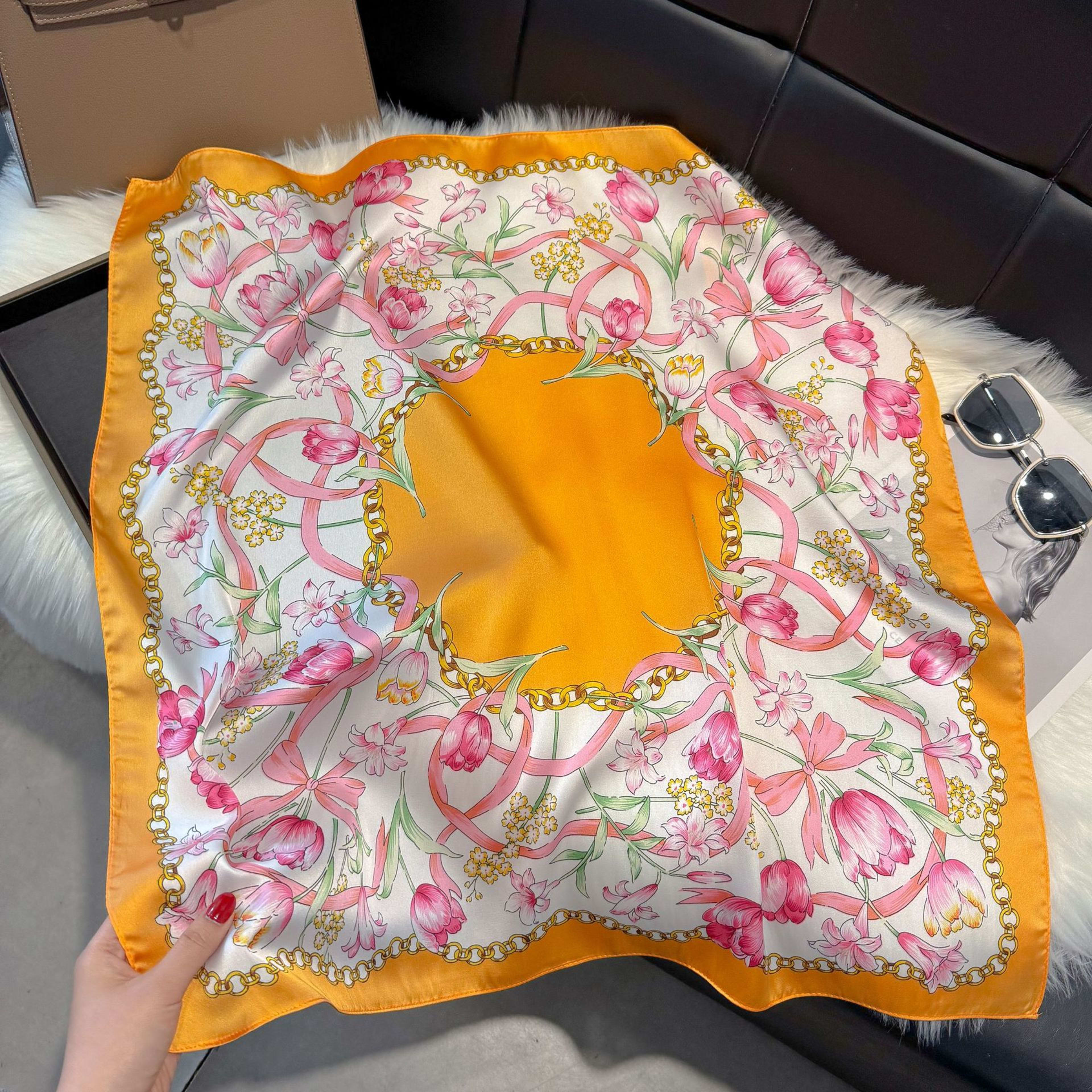 European And American-style ScarfSquare Kerchief Imitation Silk Vintage Cashew Pattern 11