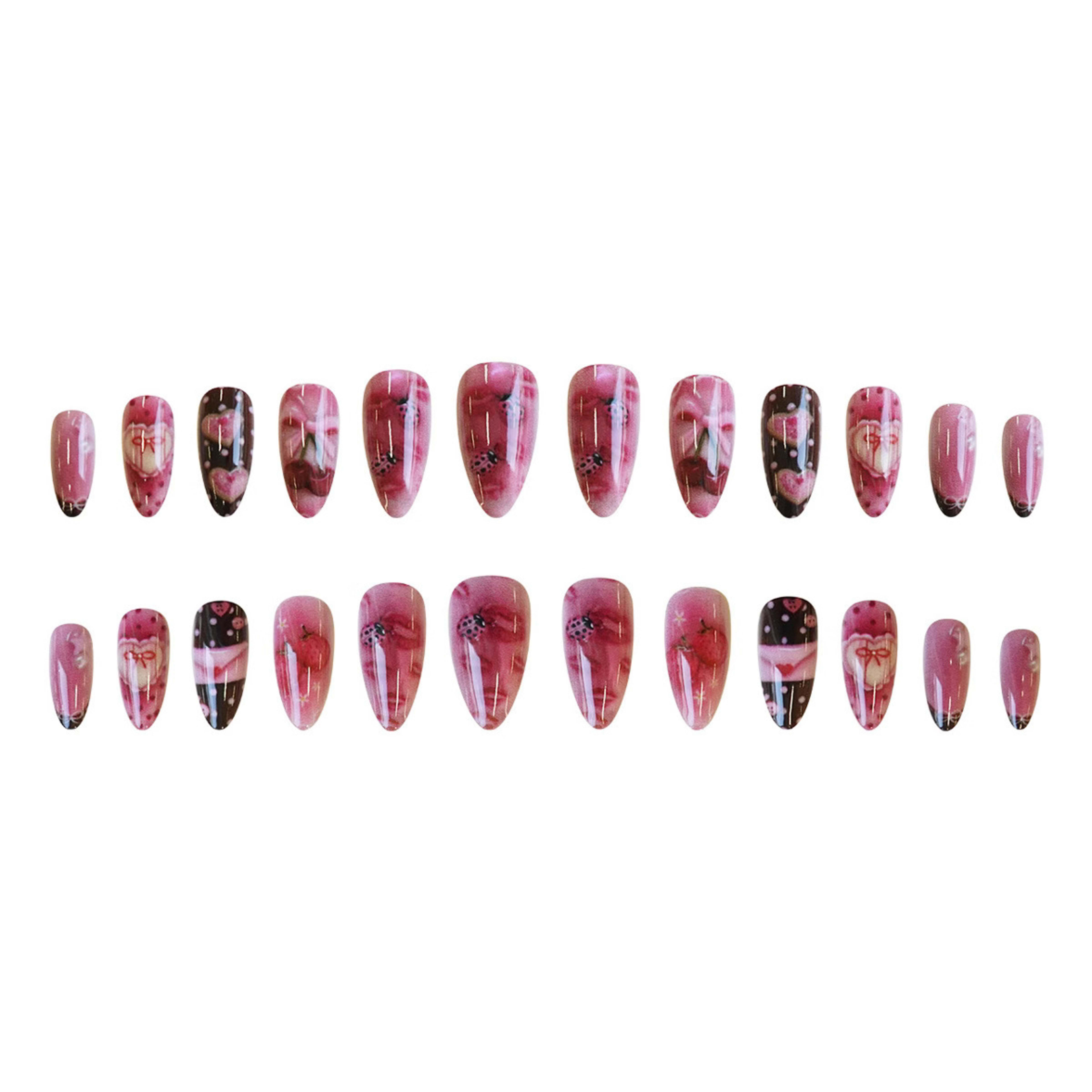 Sweet Heart-Shaped Strawberry Polka-Dot Envelope Wearable Nail Tips 2