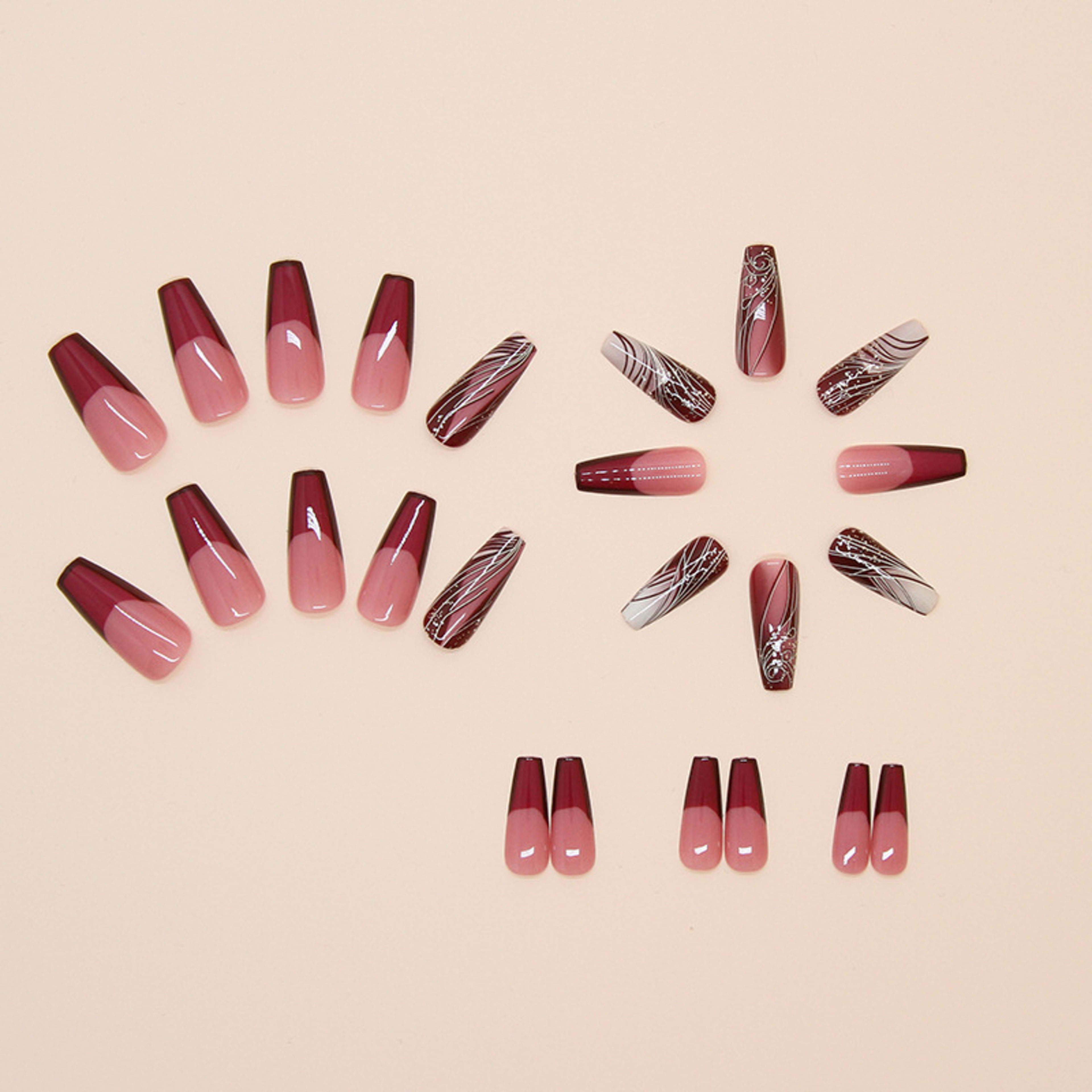Line Pattern Fake Nails Wear Nail Removable Nail Sticker Patch 5