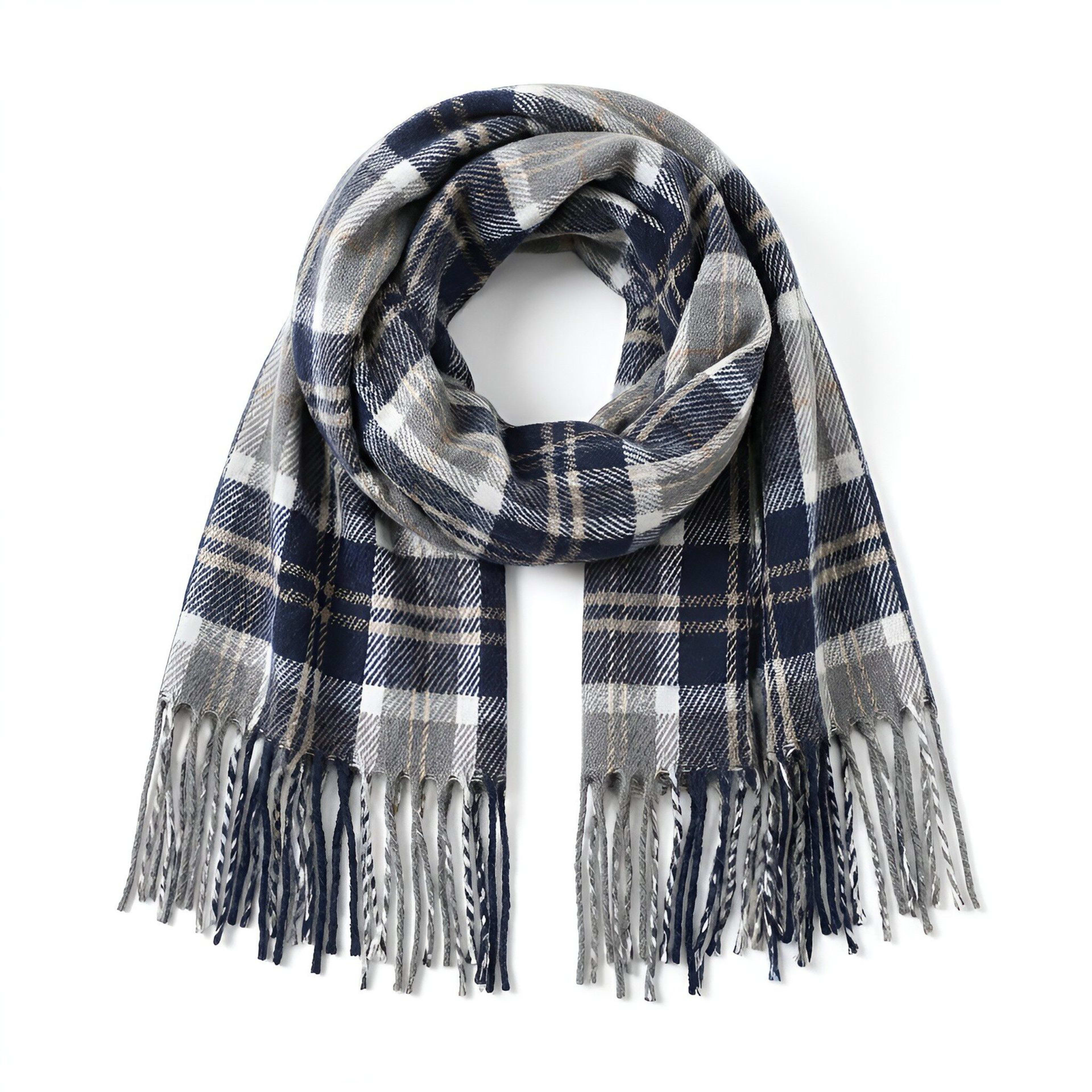 British-style Mens And Womens Couple Tassel Scarf With Large Plaid Pattern 20