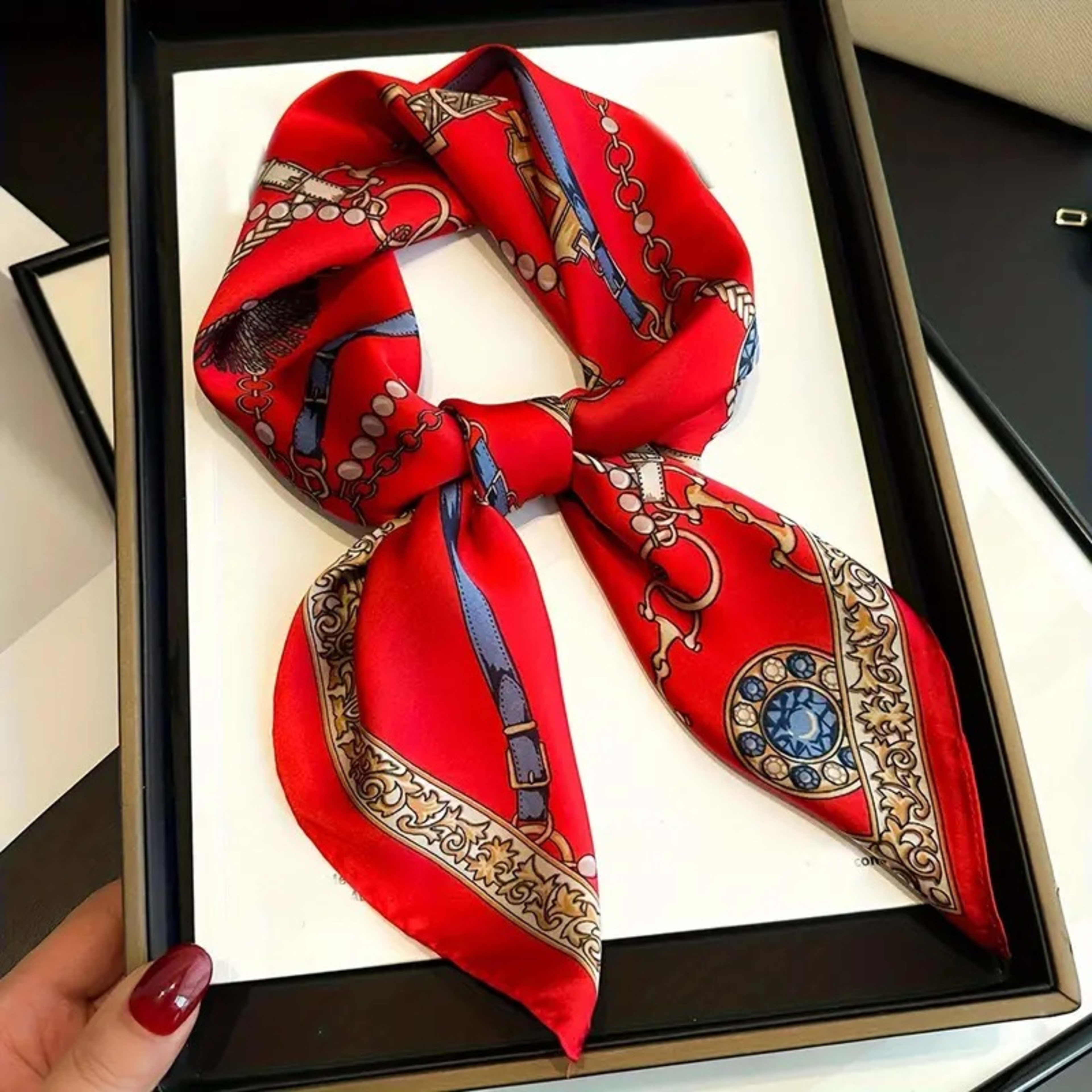 Small Scarf Vintage Printed Silk Scarf For Women 30