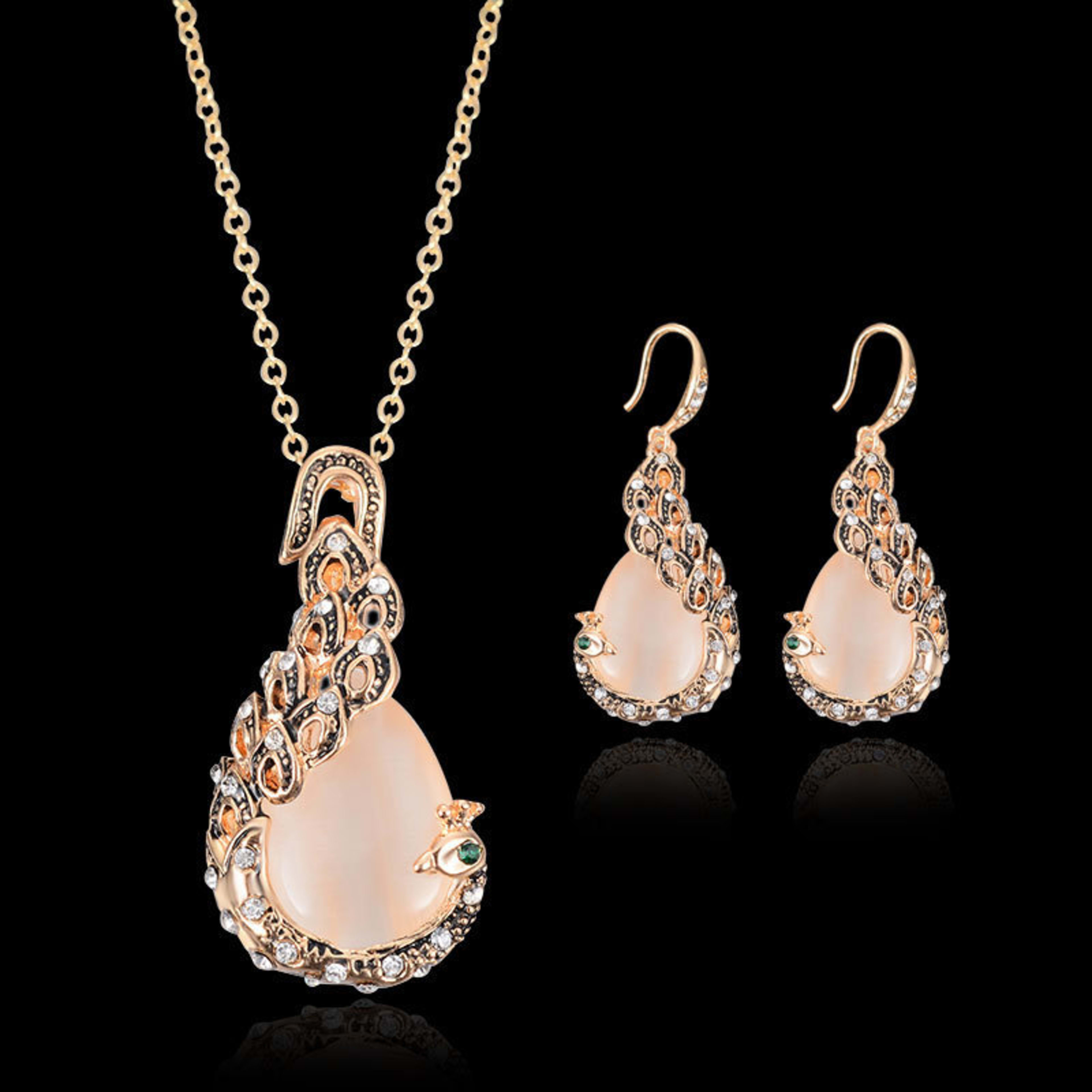 Bridal Jewelry Peacock Gem Necklace Earrings 6