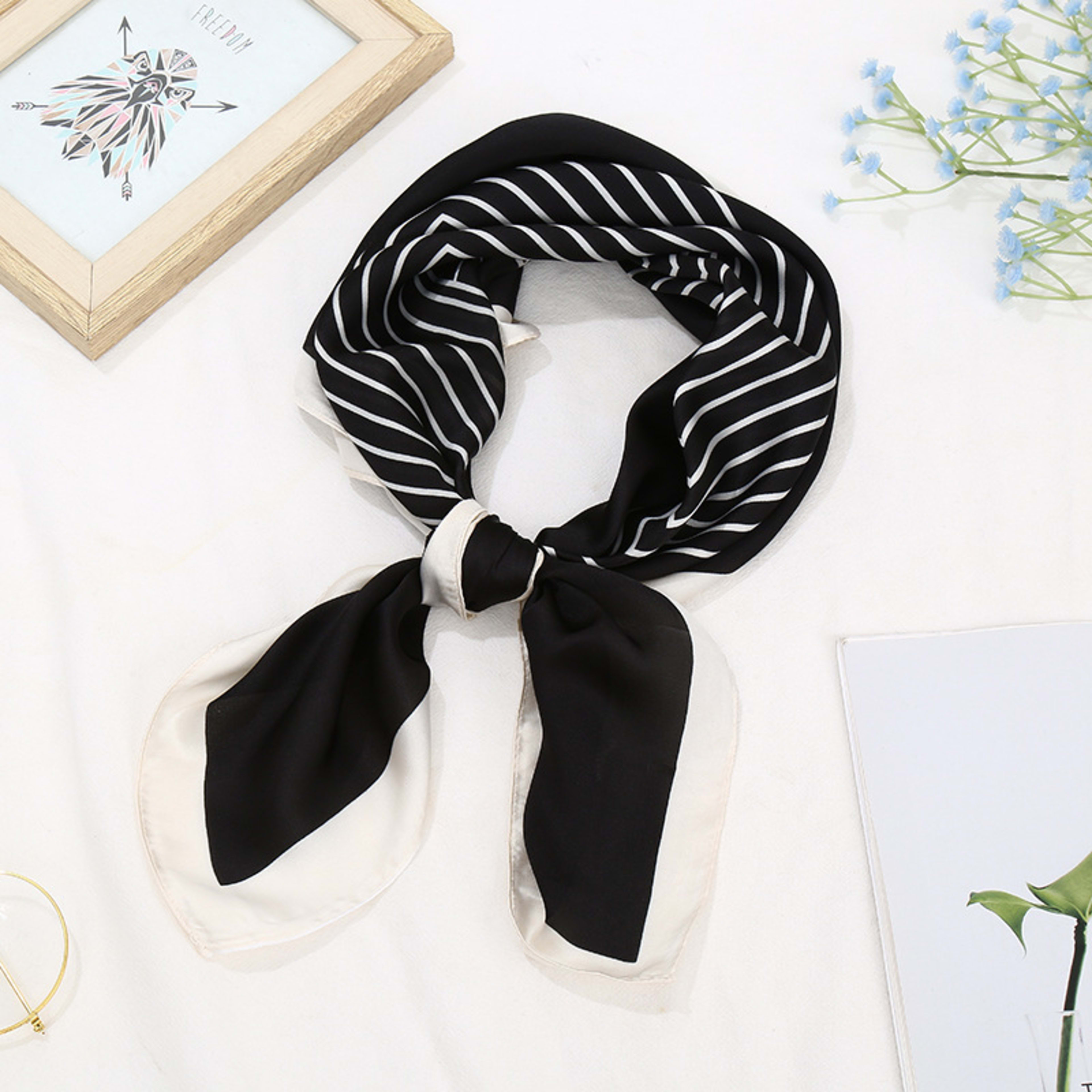 Small Scarf Vintage Printed Silk Scarf For Women 78