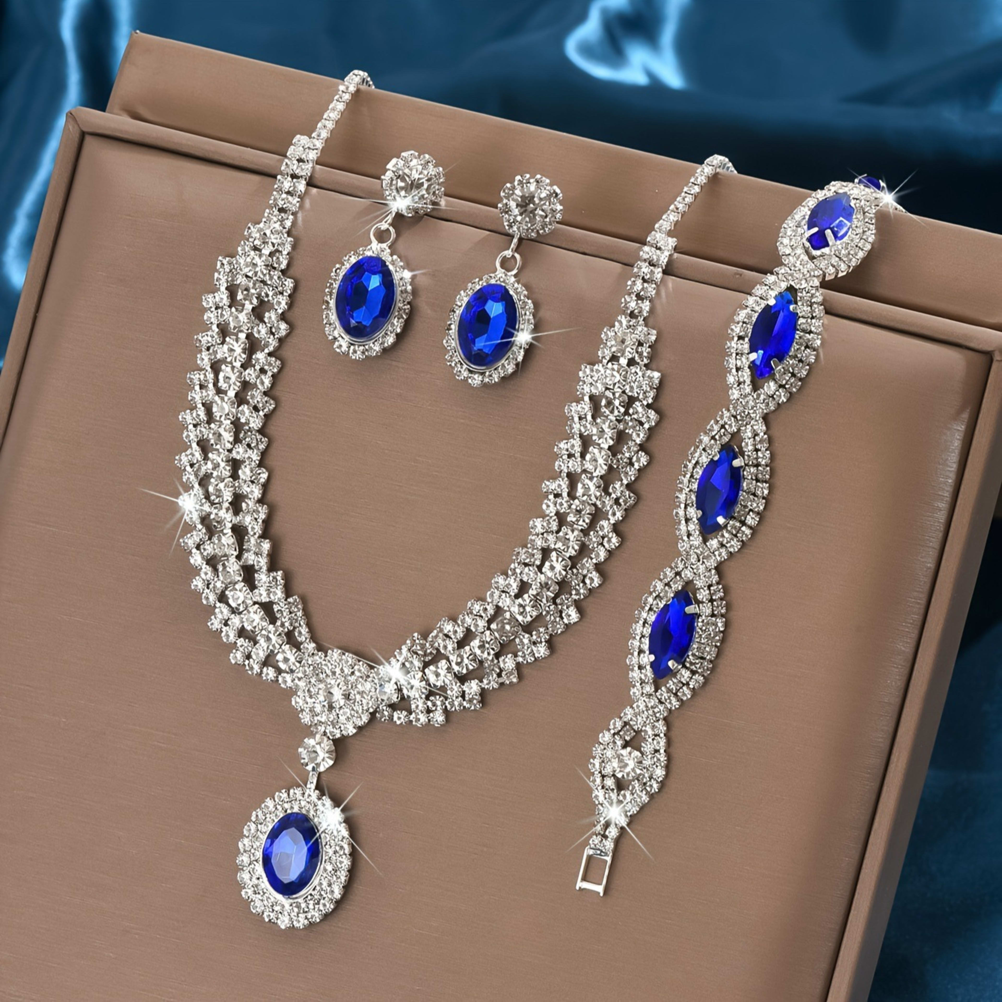 New European And American Style Elegant Luxury Sapphire Necklace Set Of Four Pieces 2