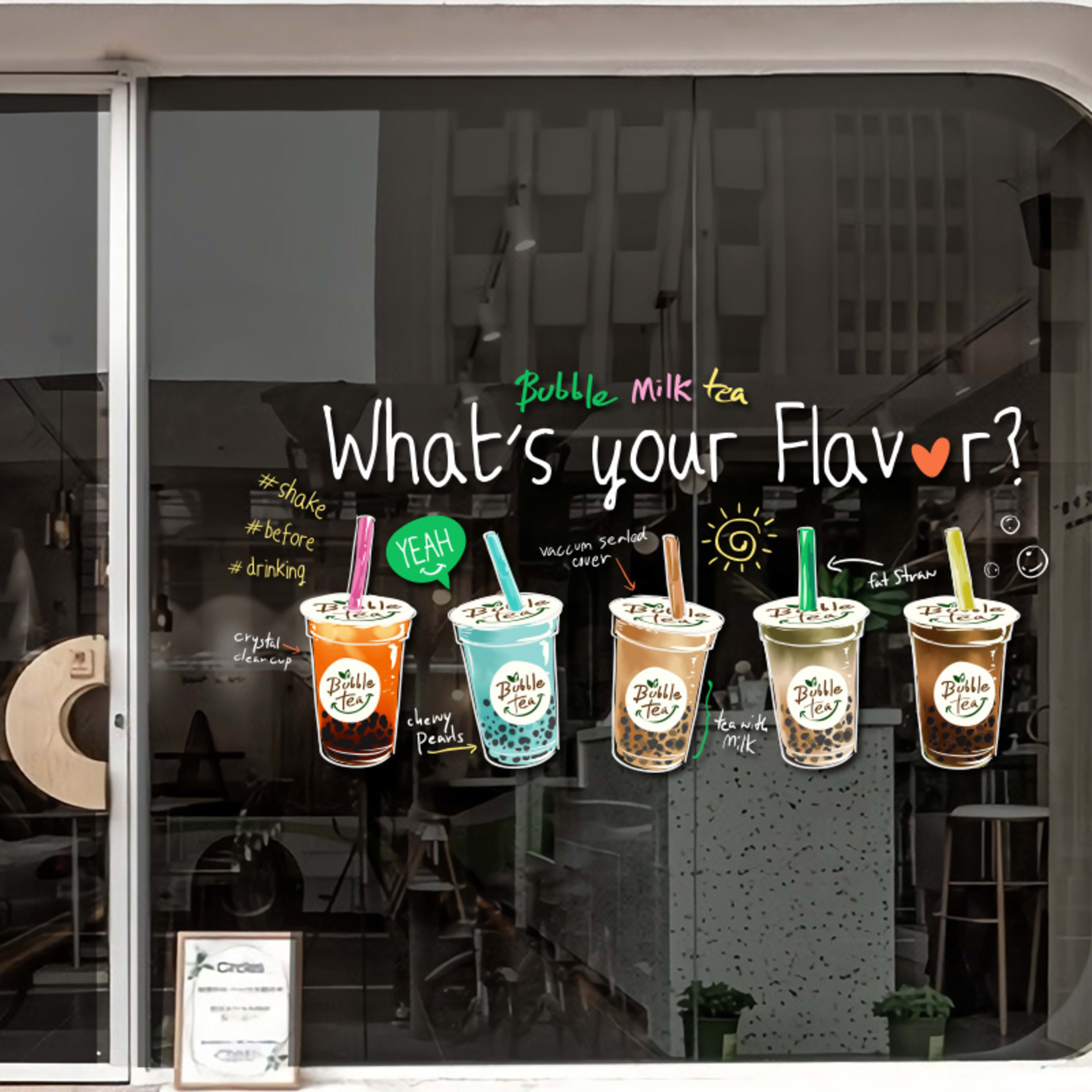 Milk Tea Shop Decoration Decoration Glass Doors Stickers 9
