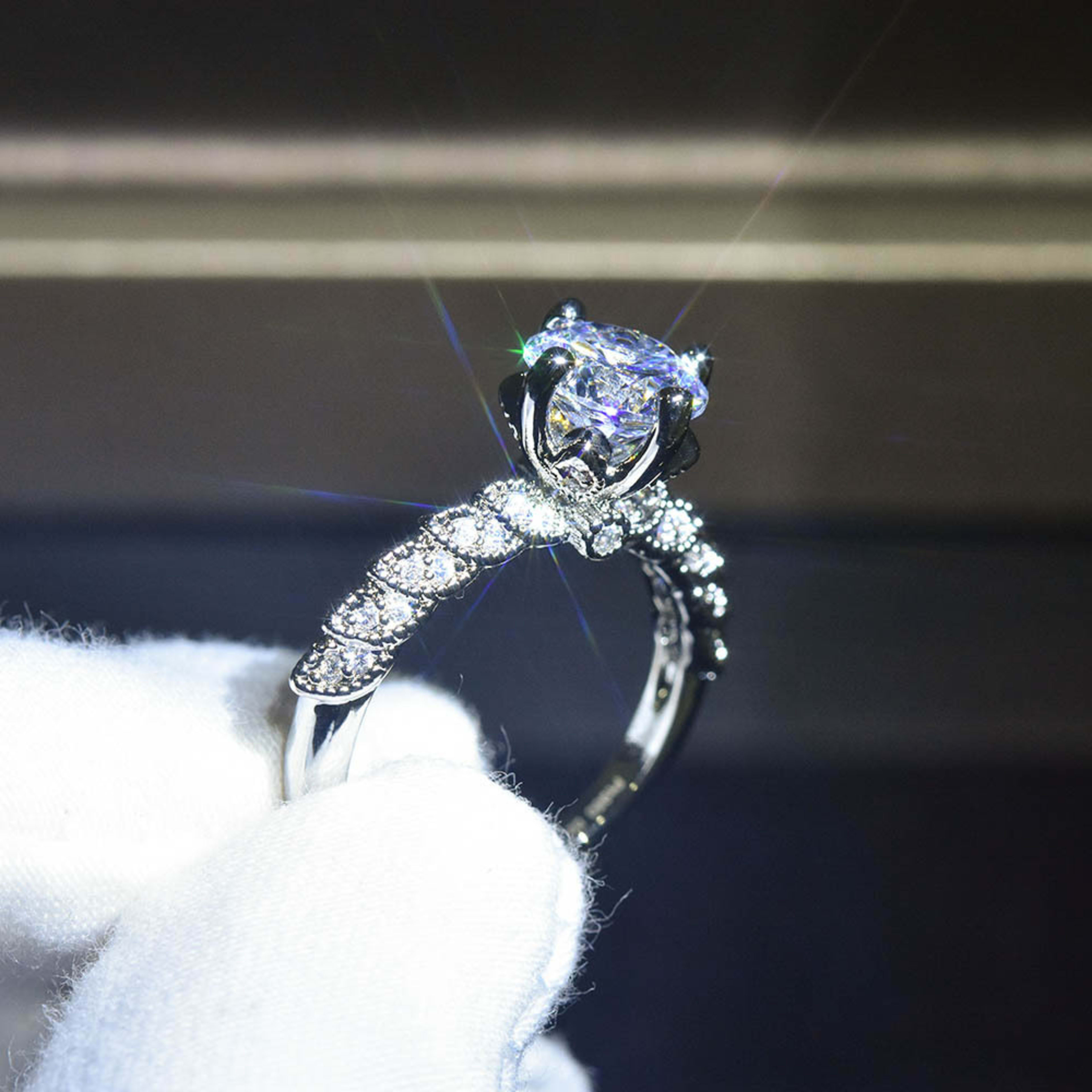 Platinum Plated Moissanite Goddess Of Fortune Ring 2