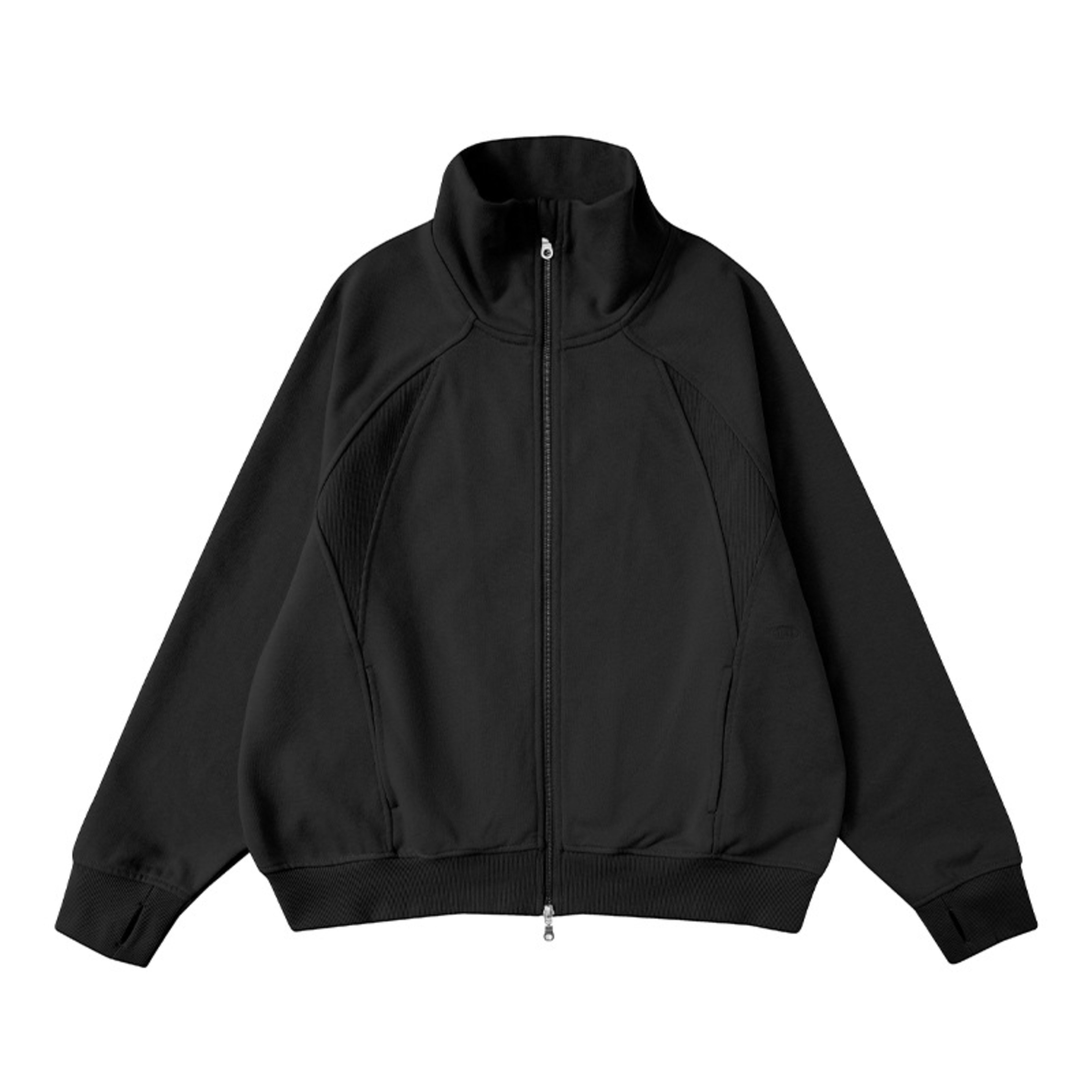 Retro Solid-color Curved-cut Stand-collar Zip-up Hoodie 7
