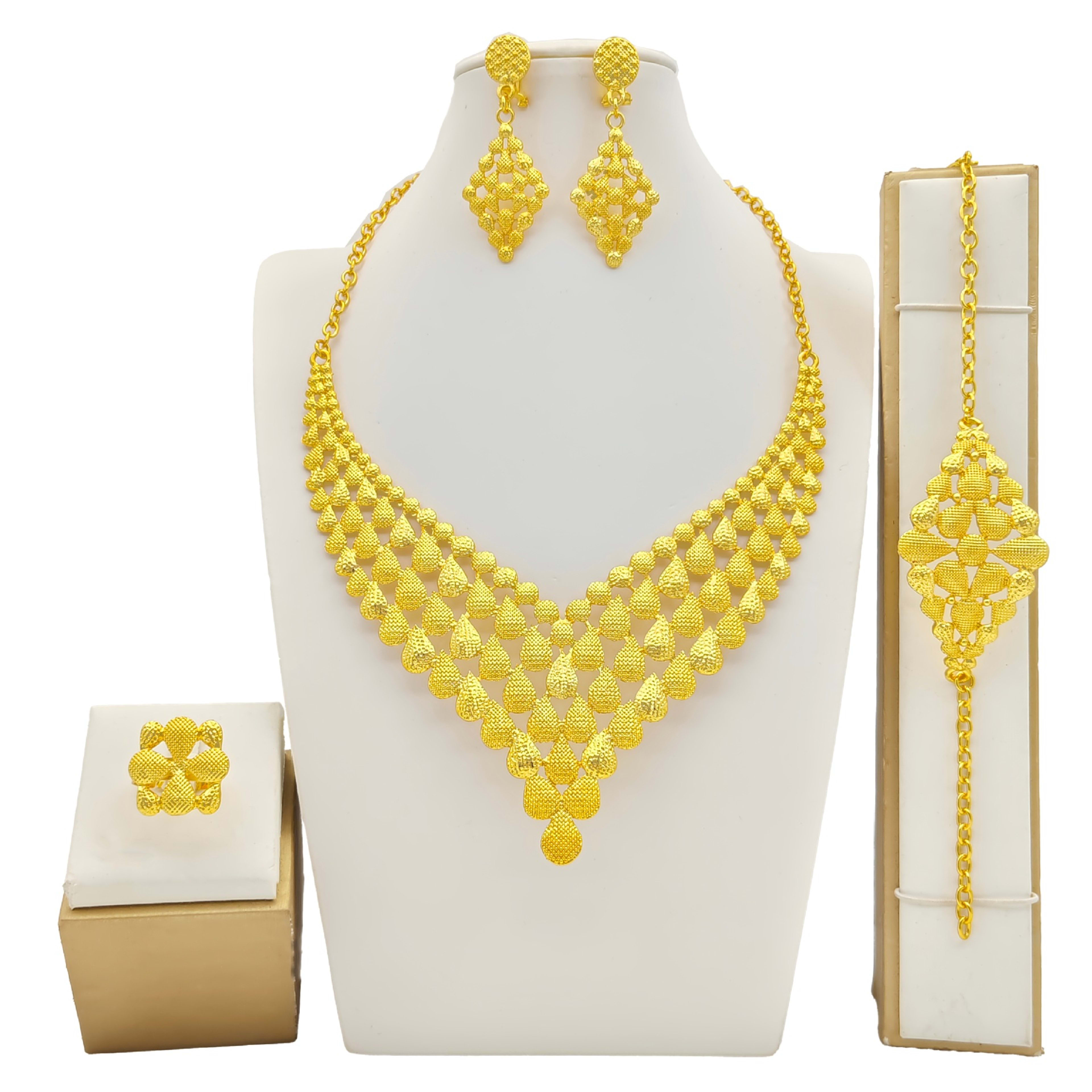 Women's Jewelry Suit Fashion Necklace Bracelet Ring Earrings Four-piece Set 2