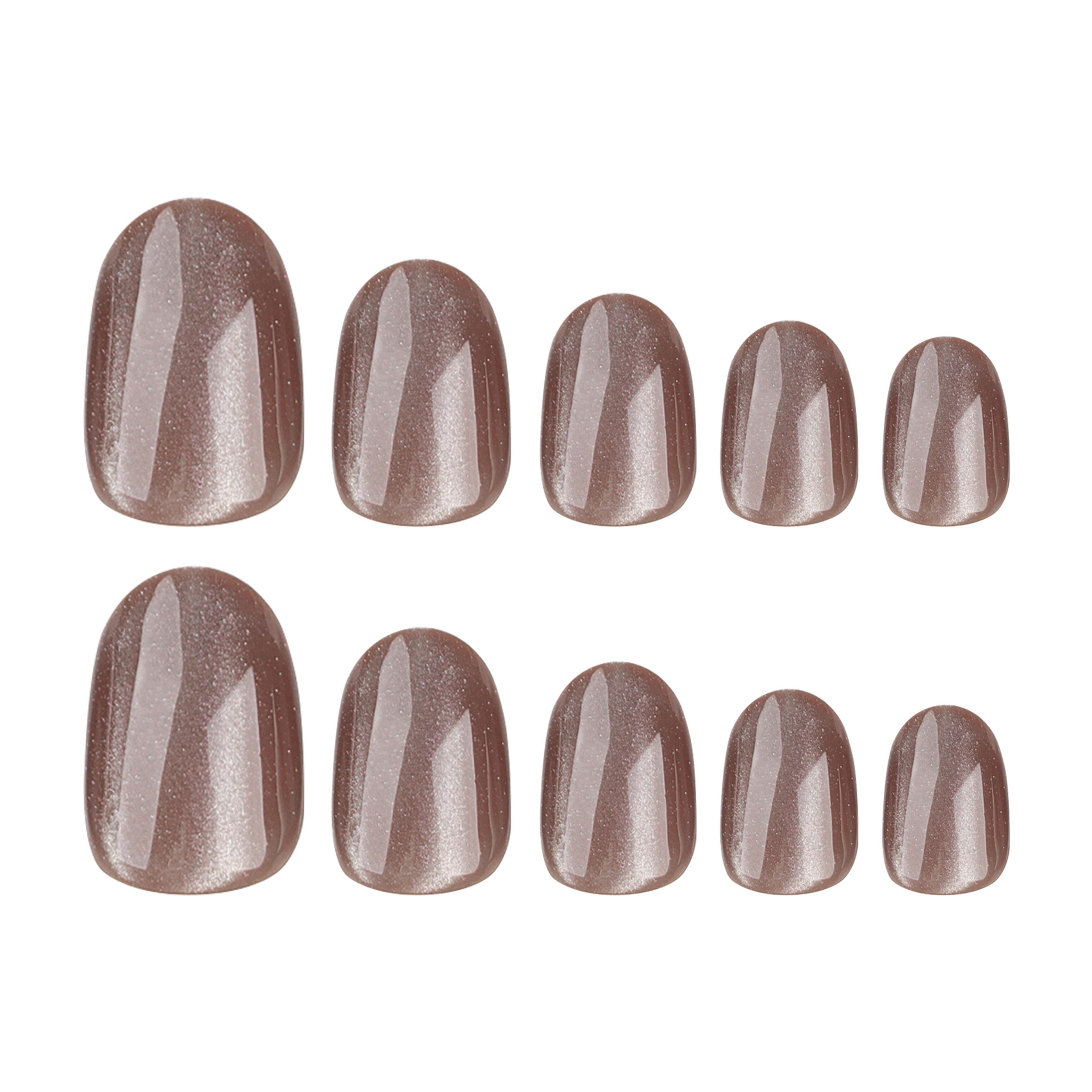 Short Round Deep Brown Solid-color Nail Tips That Brighten The Skin And Feature A Cat-eye Effect 3