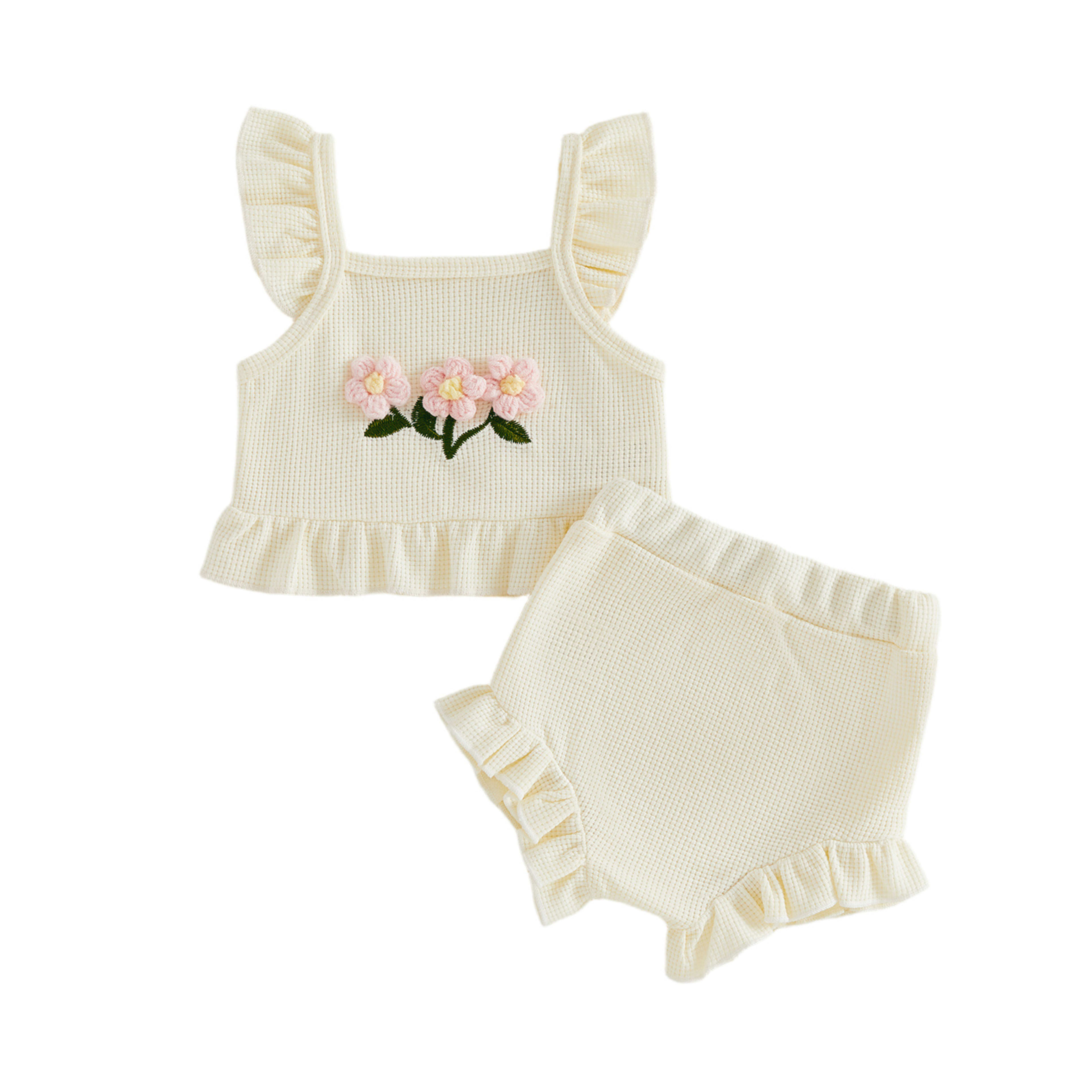 Three-dimensional Flower Top And Pants Set