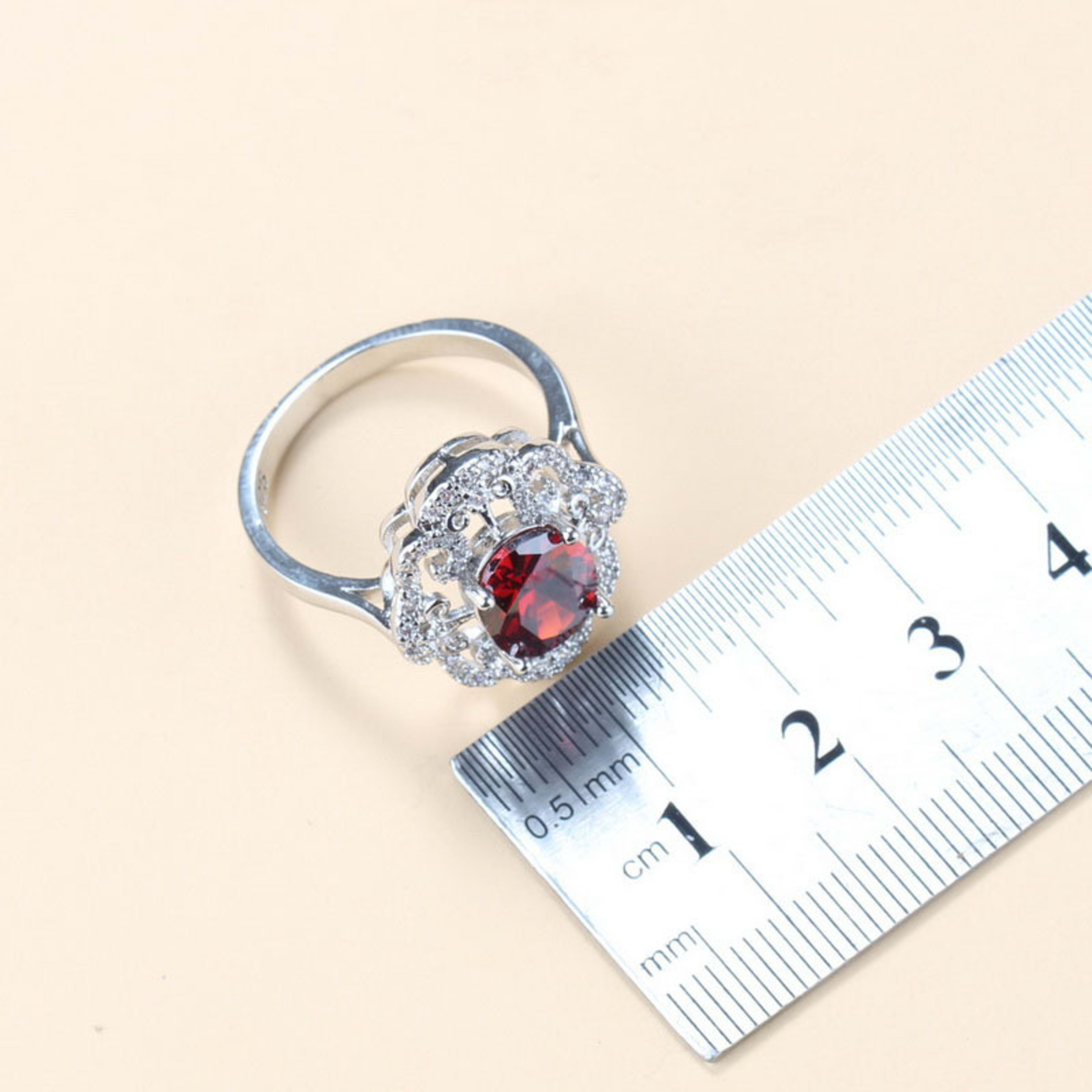 Garnet Cubic Zirconia Earrings Pendant Necklace Bracelet Ring Gift 4 PCs Set 10