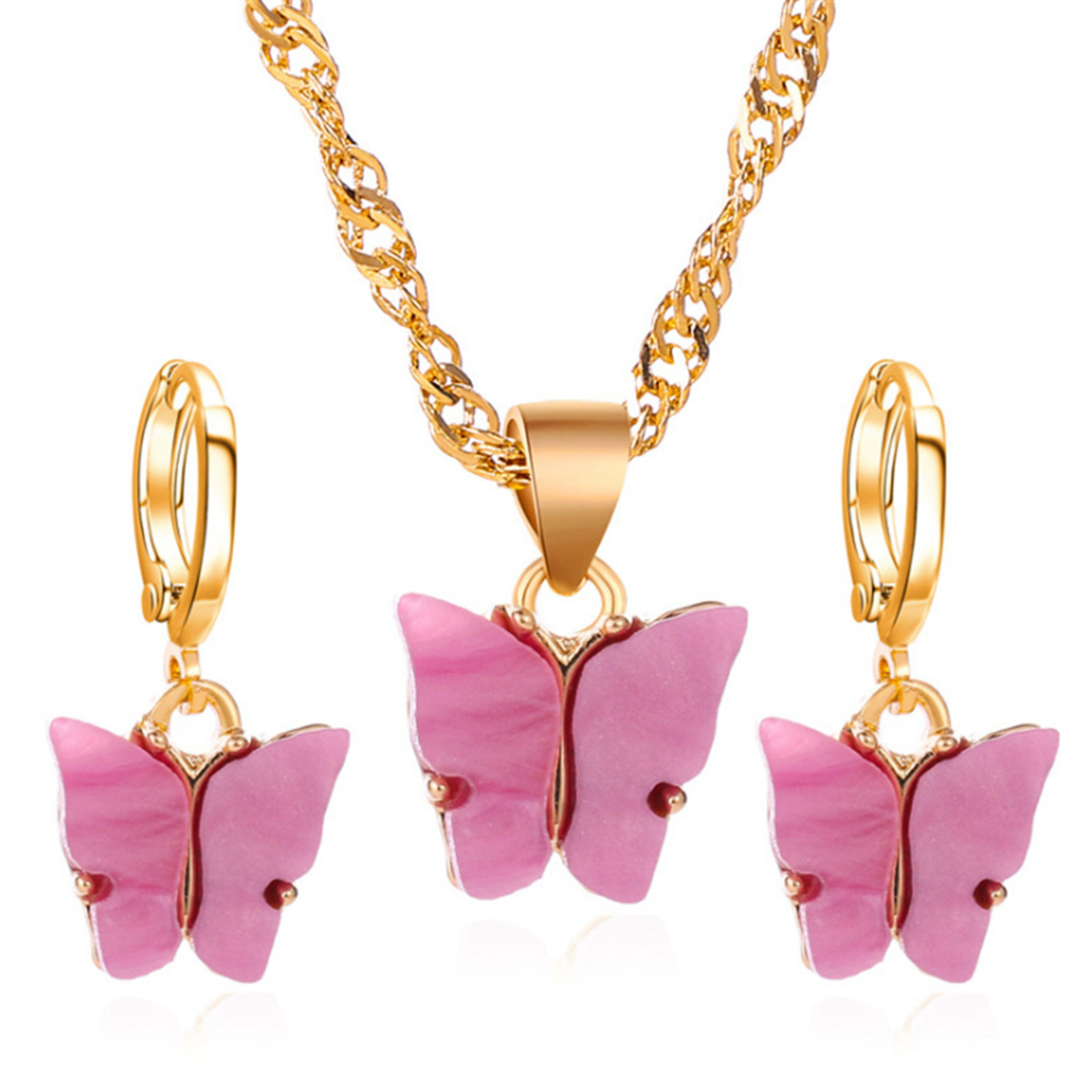 Color Acrylic Butterfly Earrings And Necklace Set 6