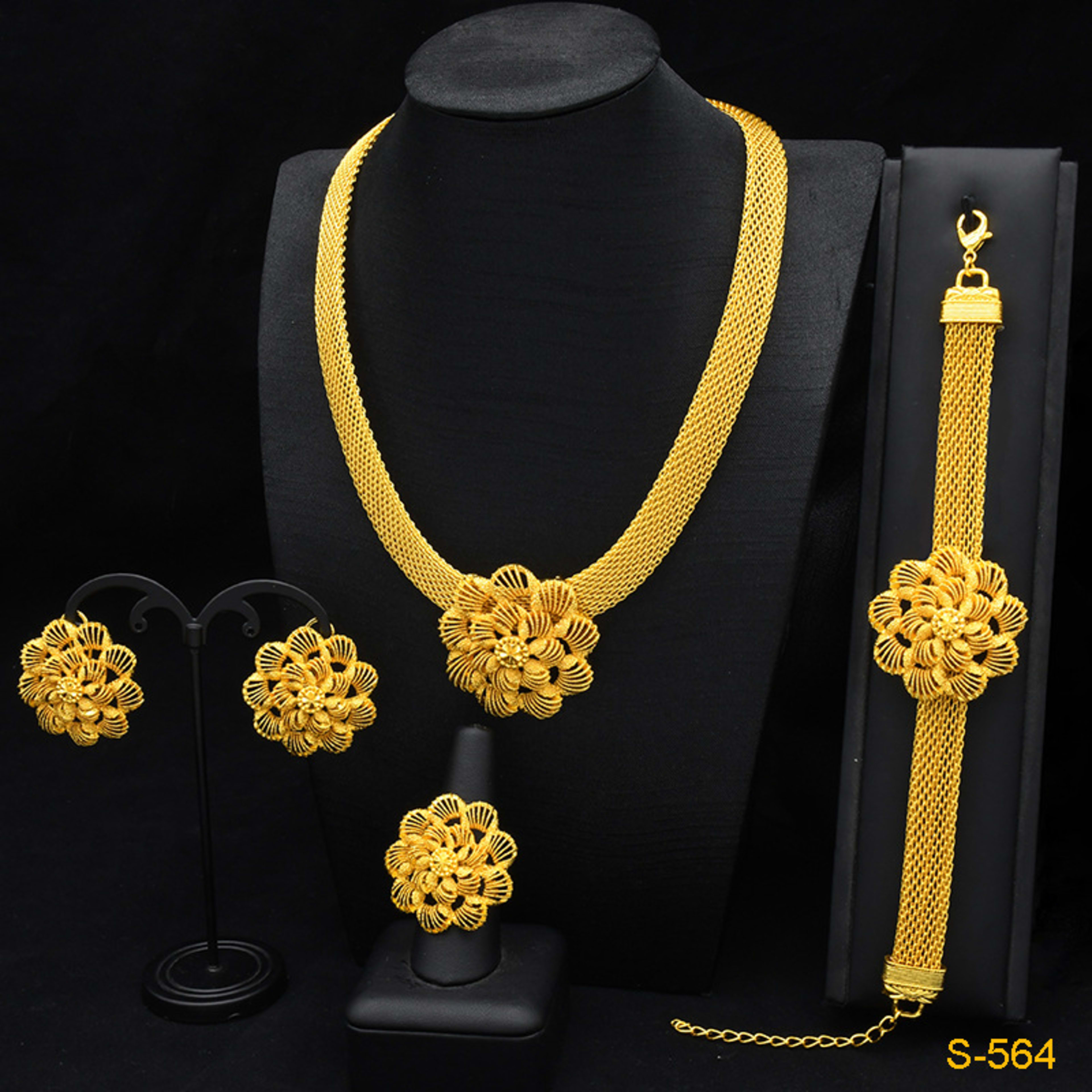 European And American Fashion Necklace Earring Bracelet Four-piece Ring Set 9
