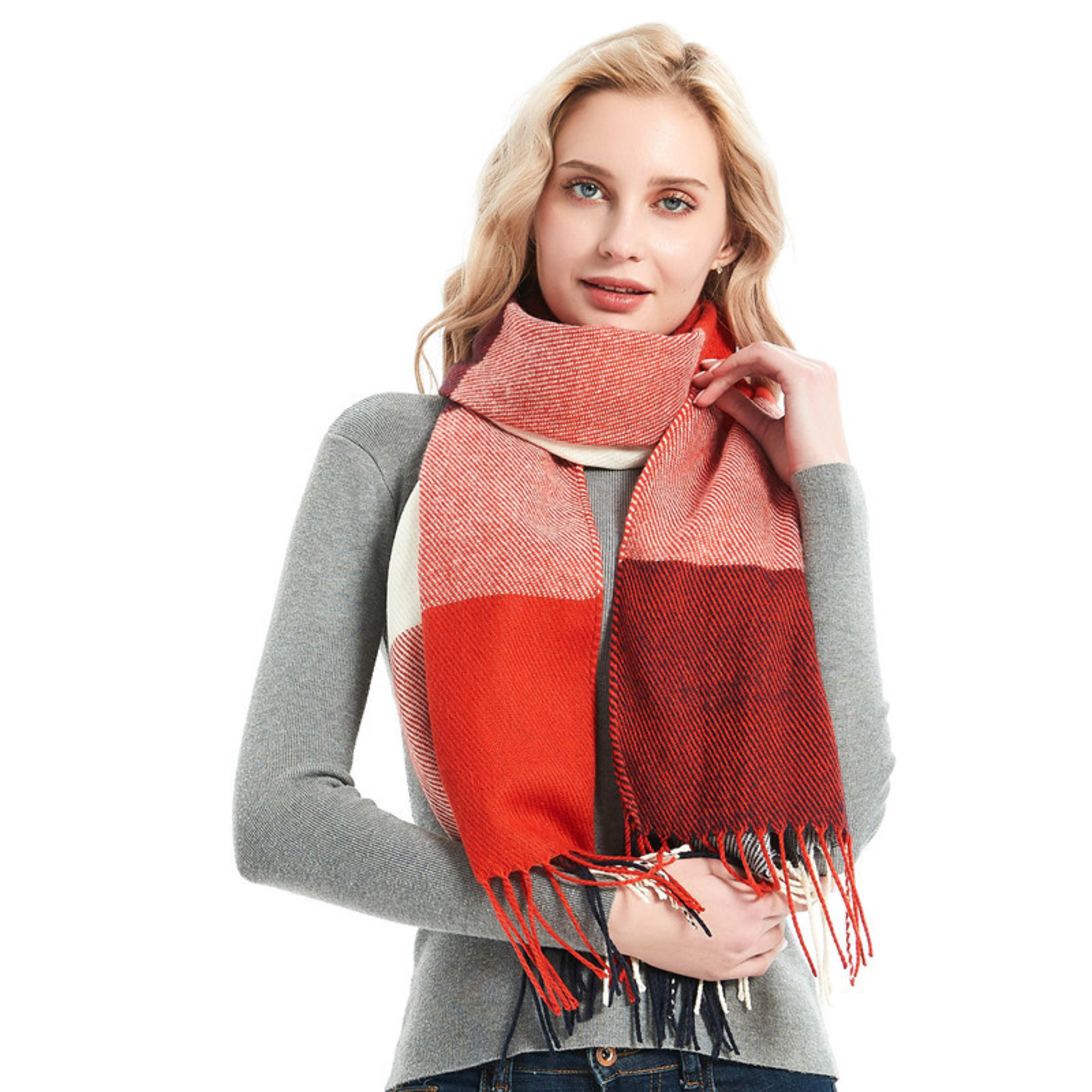 British-style Mens And Womens Couple Tassel Scarf With Large Plaid Pattern 16