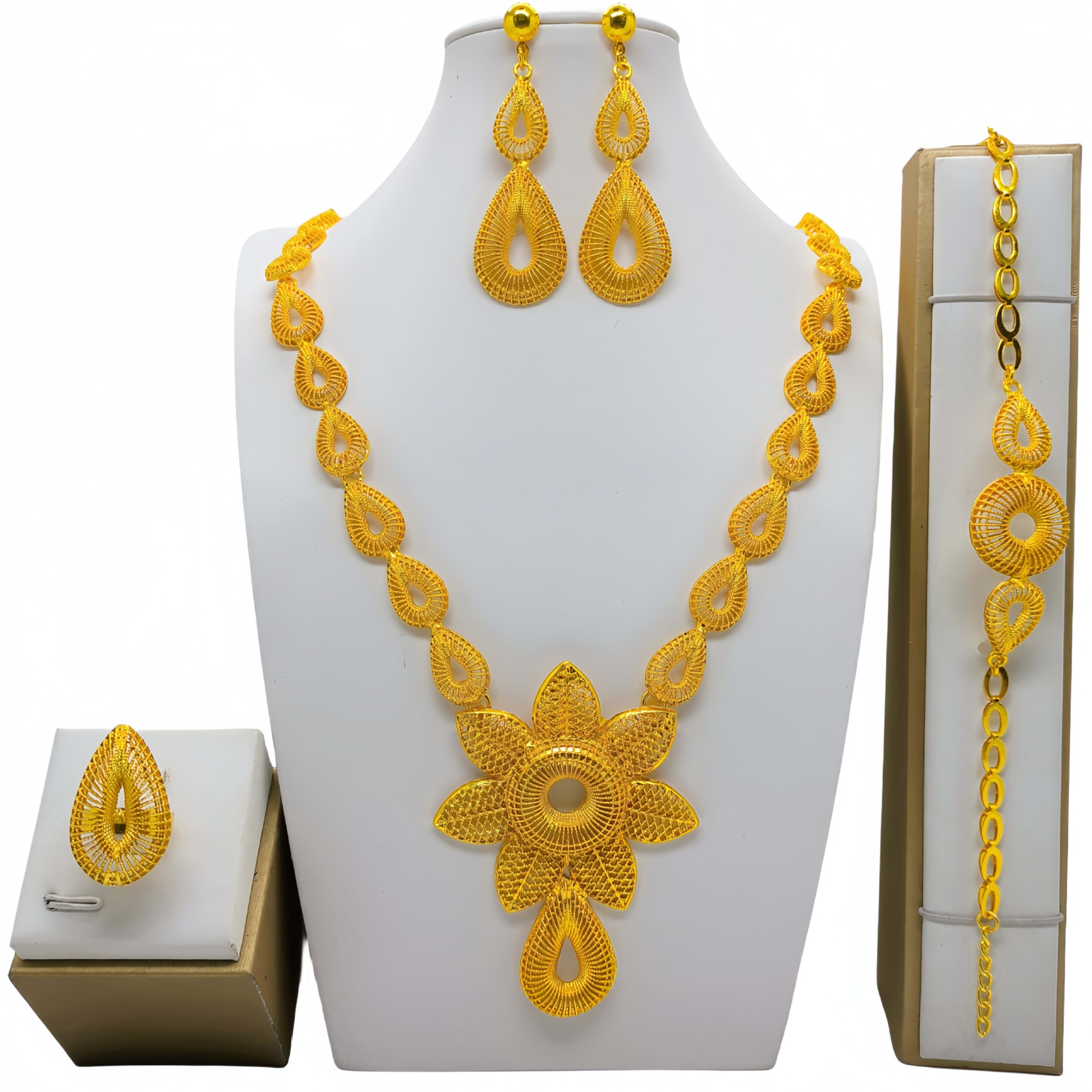 24k Gold-plated Necklace Bracelet Earrings Suit 2