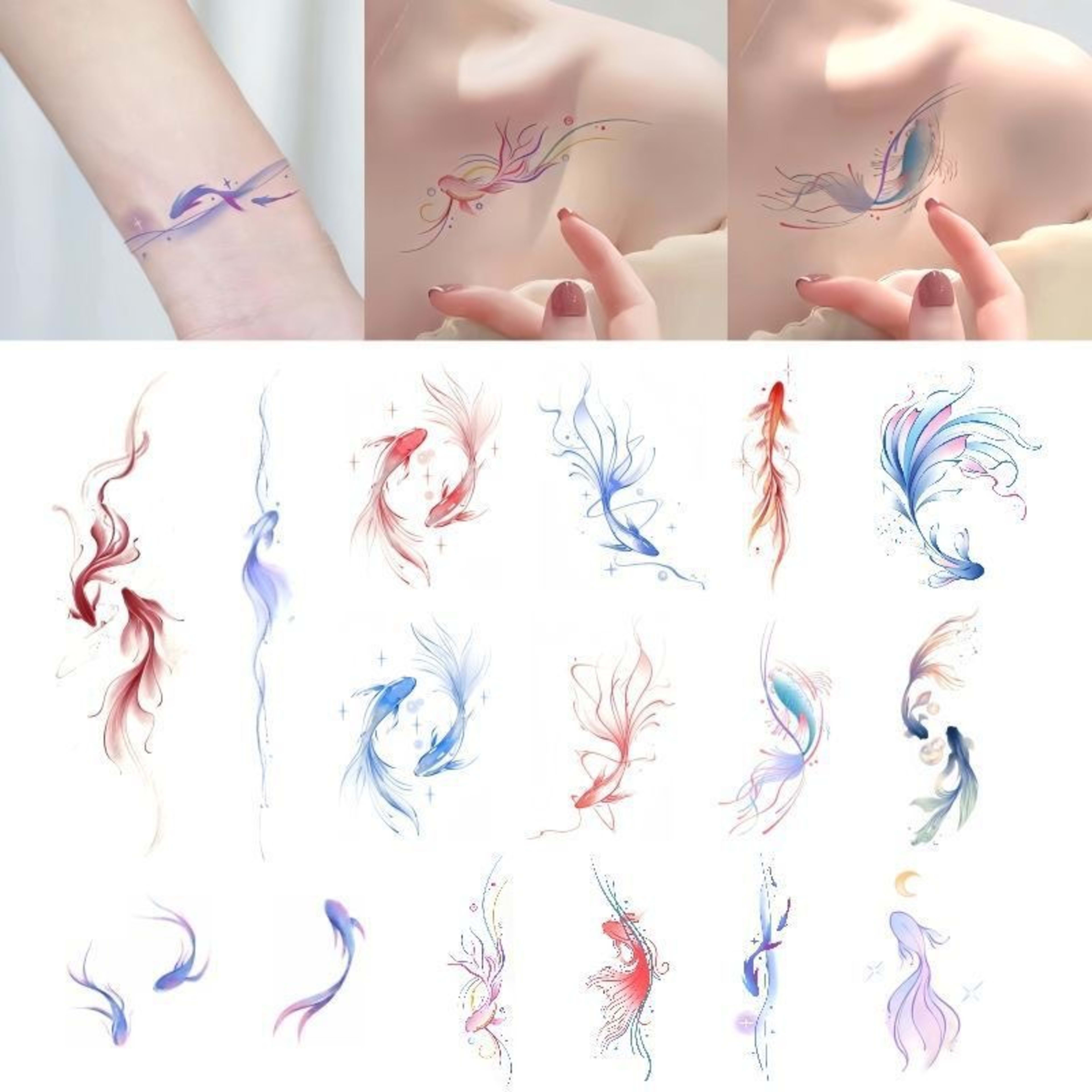 Pink Koi Tattoo Sticker Female High Sense Ins Waterproof And Durable 3