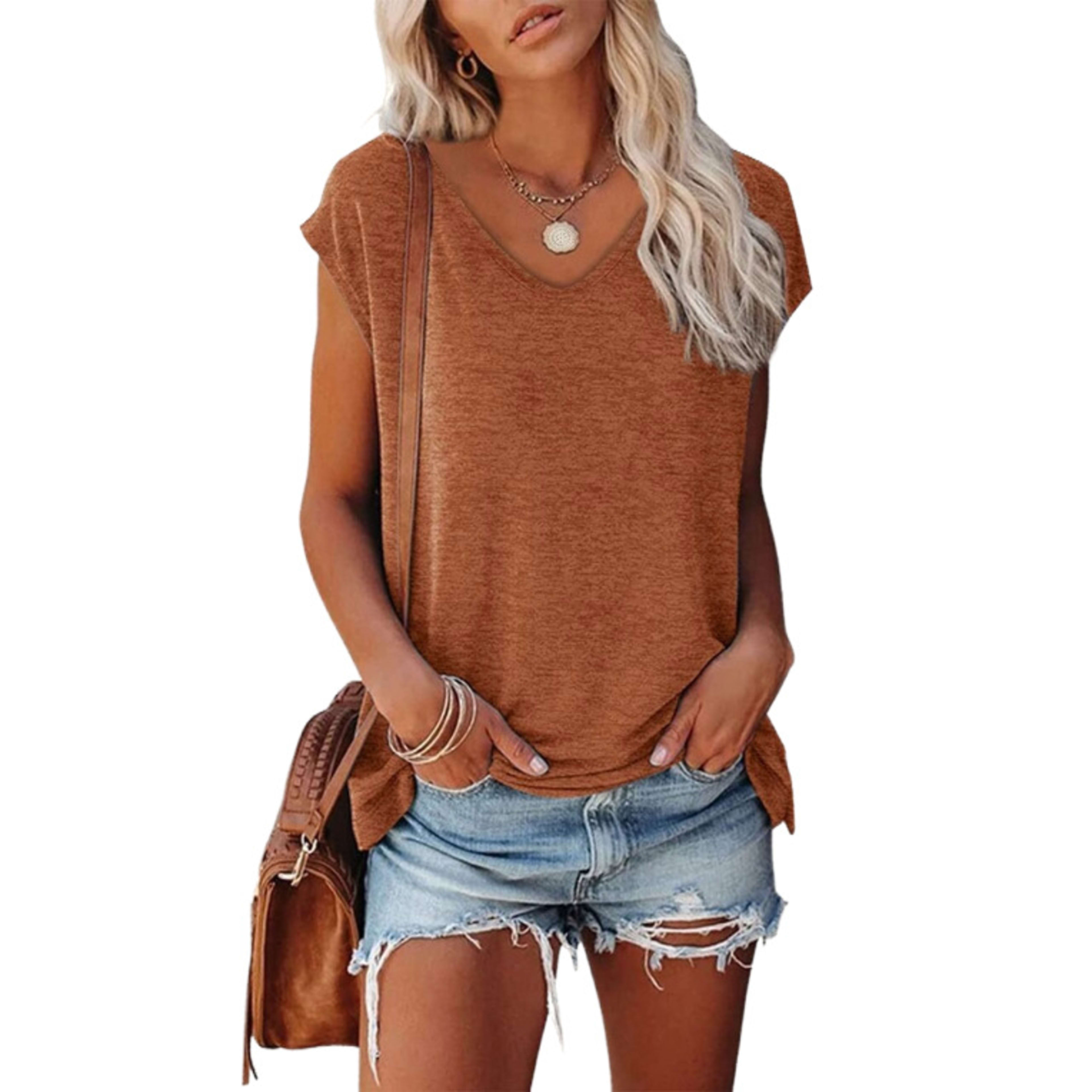 V-Neck Solid Loose Short-Sleeve Top 10