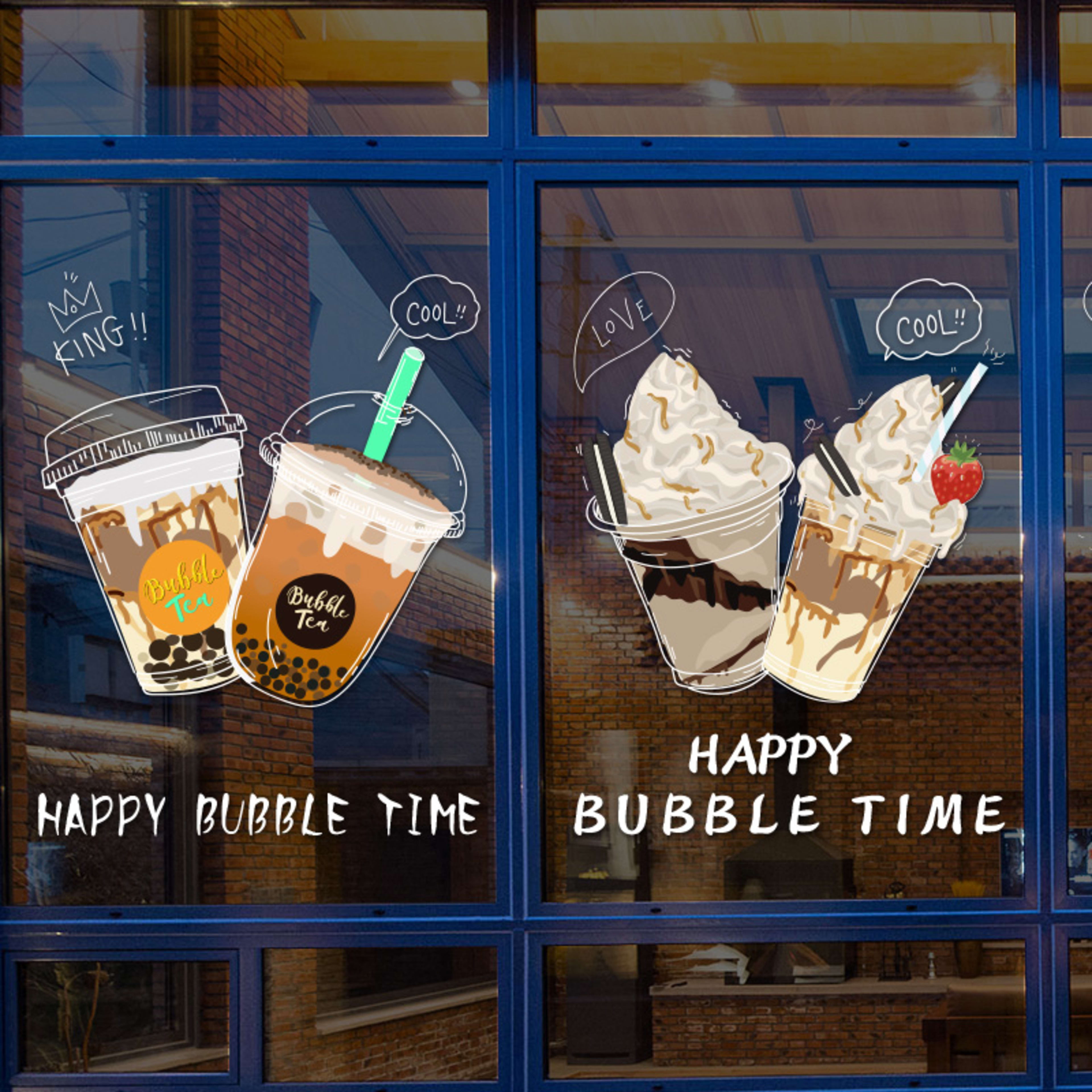 Milk Tea Shop Decoration Decoration Glass Doors Stickers 2