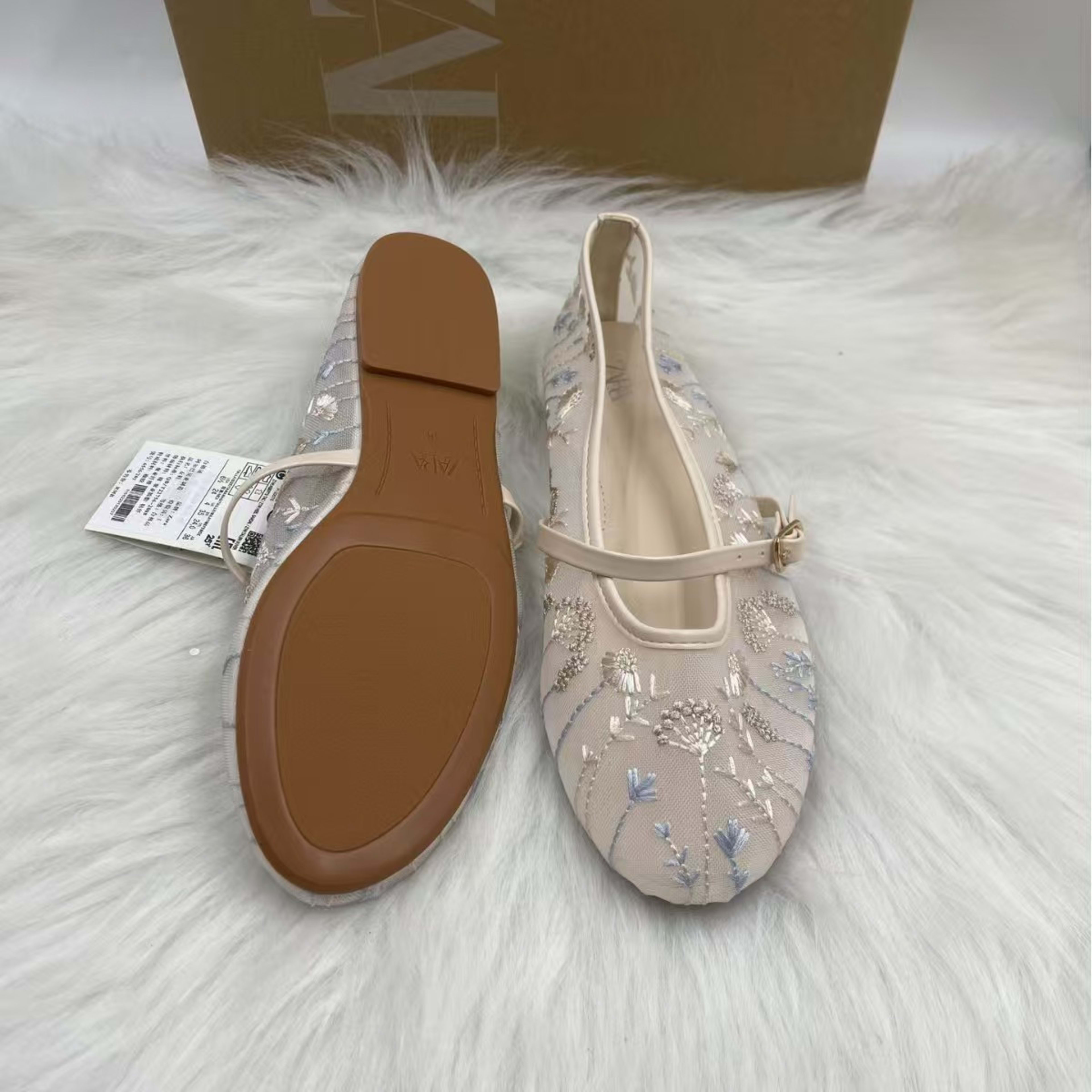 Womens Flat Shoes Embroidered Mesh Ballet Flats Fashionable Low-Top Pumps 4