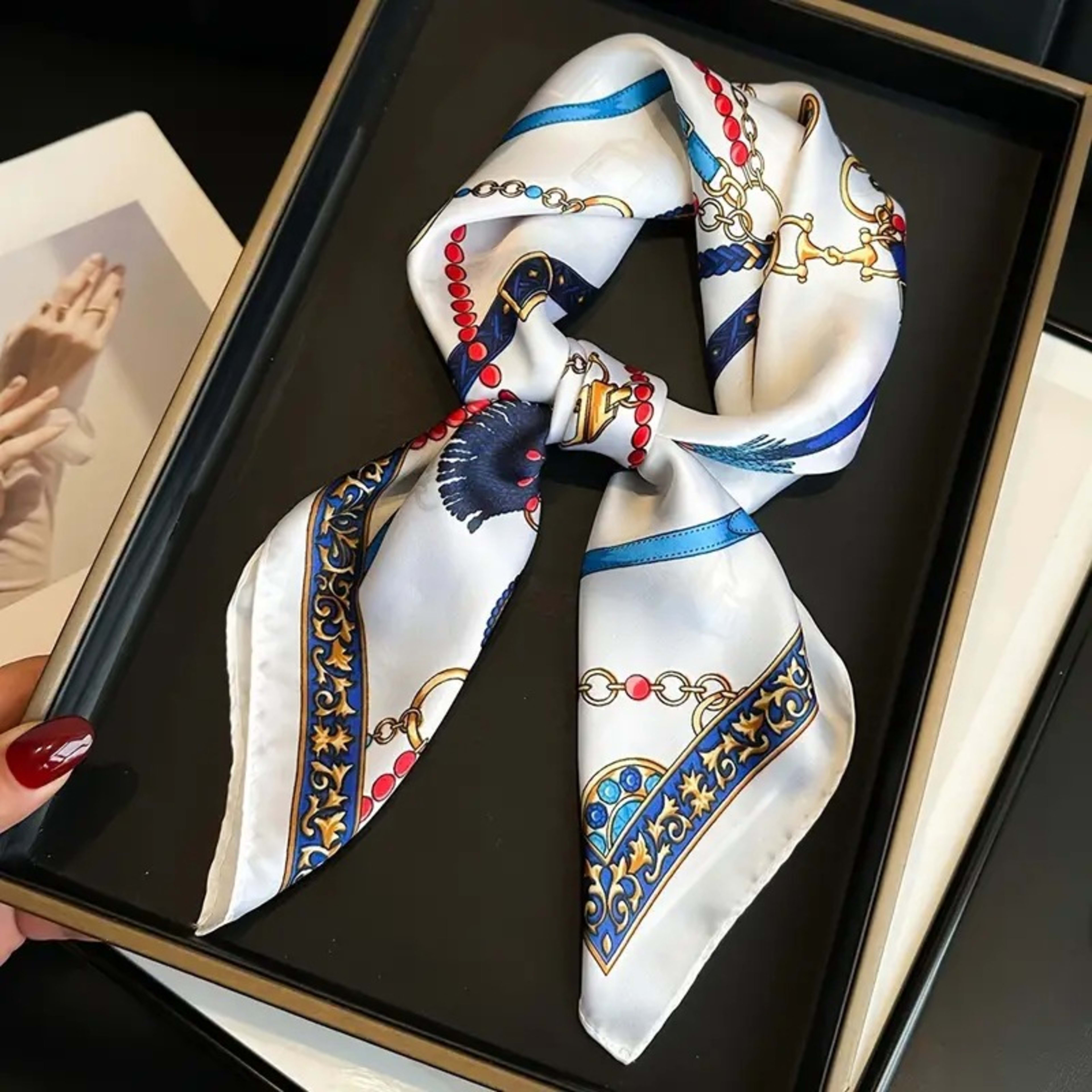 Small Scarf Vintage Printed Silk Scarf For Women 39